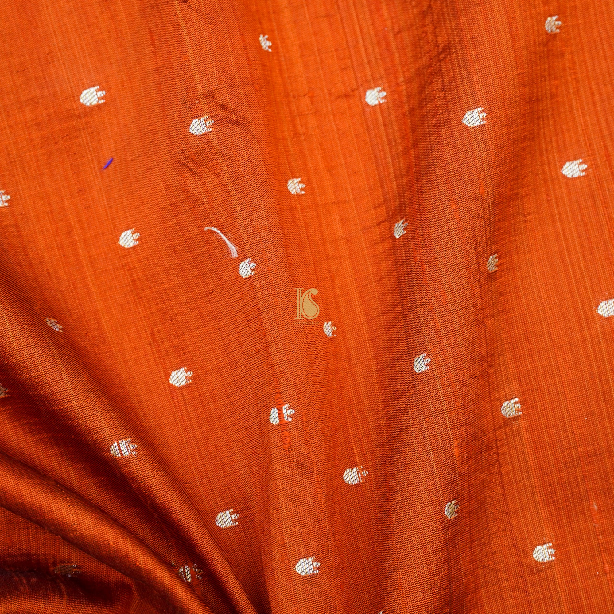 Trinidad Orange Pure Raw Silk Banarasi Fabric - Khinkhwab