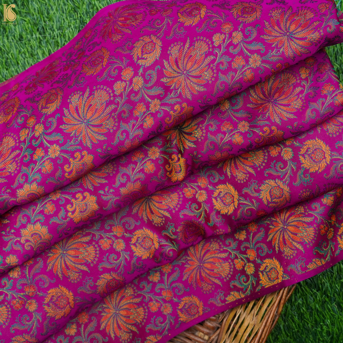 Pink Pure Banarasi Silk Handwoven Tanchui Kurta Fabric - Khinkhwab