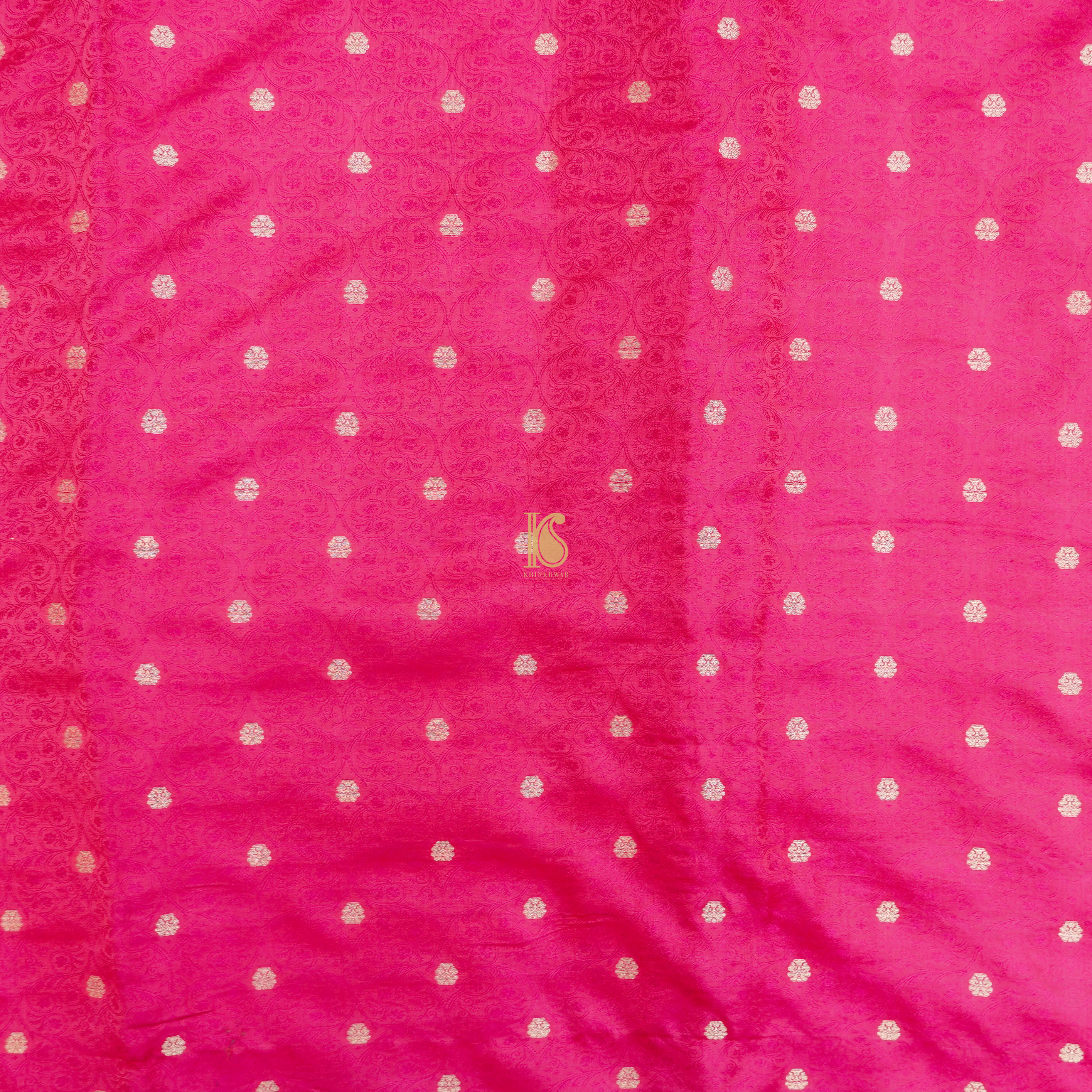 Hot Pink Pure Banarasi Silk Handwoven Tanchui Kurta Fabric - Khinkhwab