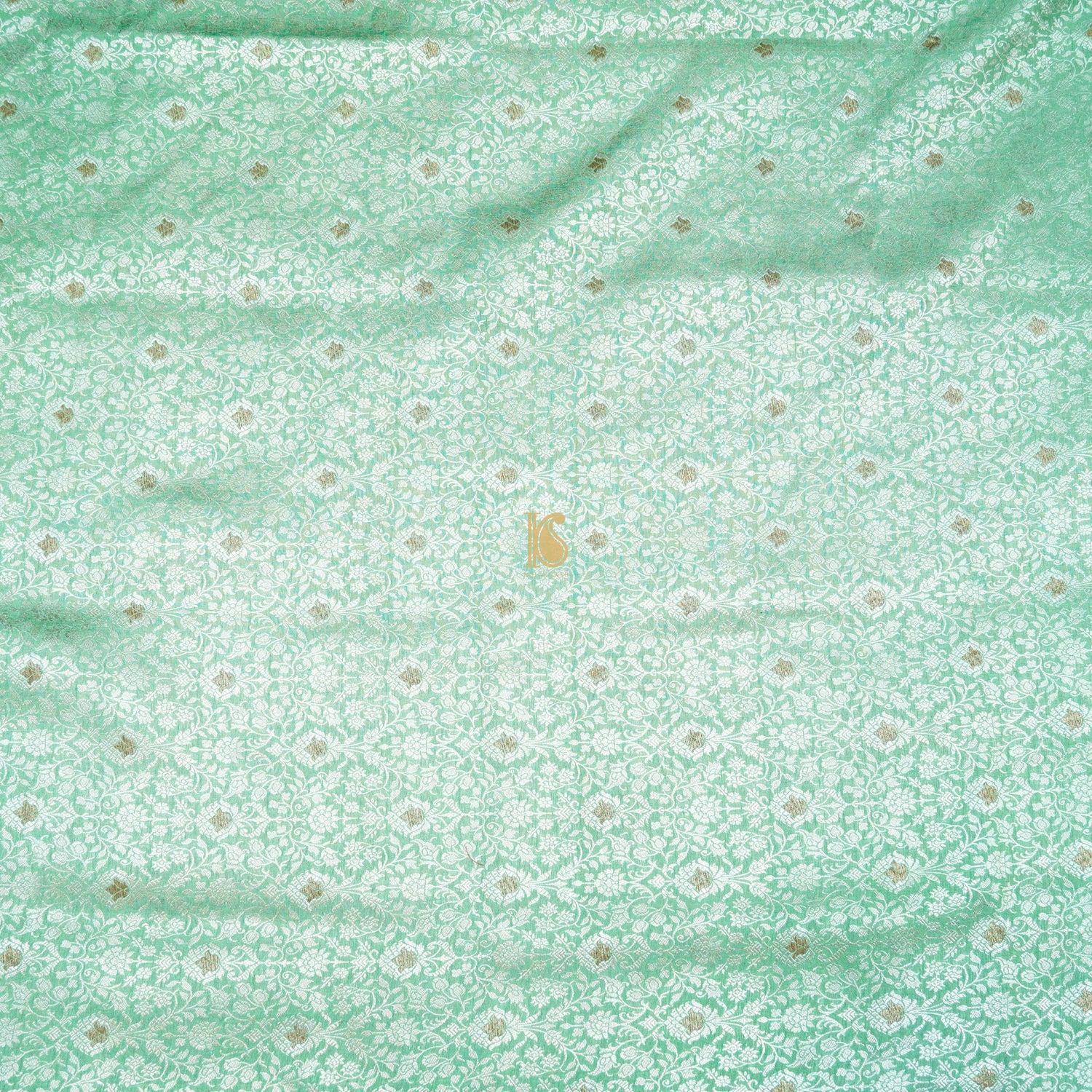 Silver Tree Green Pure Katan Silk Brocade Banarasi Fabric - Khinkhwab