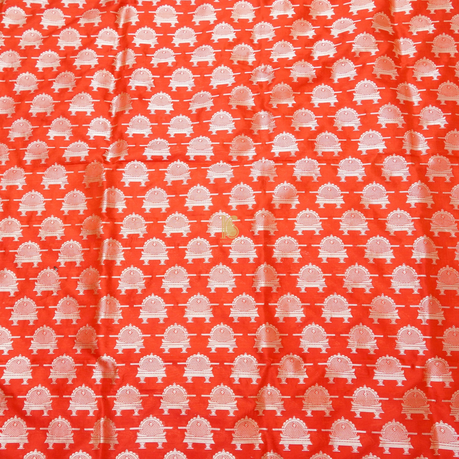 Orange Handwoven Pure Katan Silk Banarasi Paalki Fabric - Khinkhwab