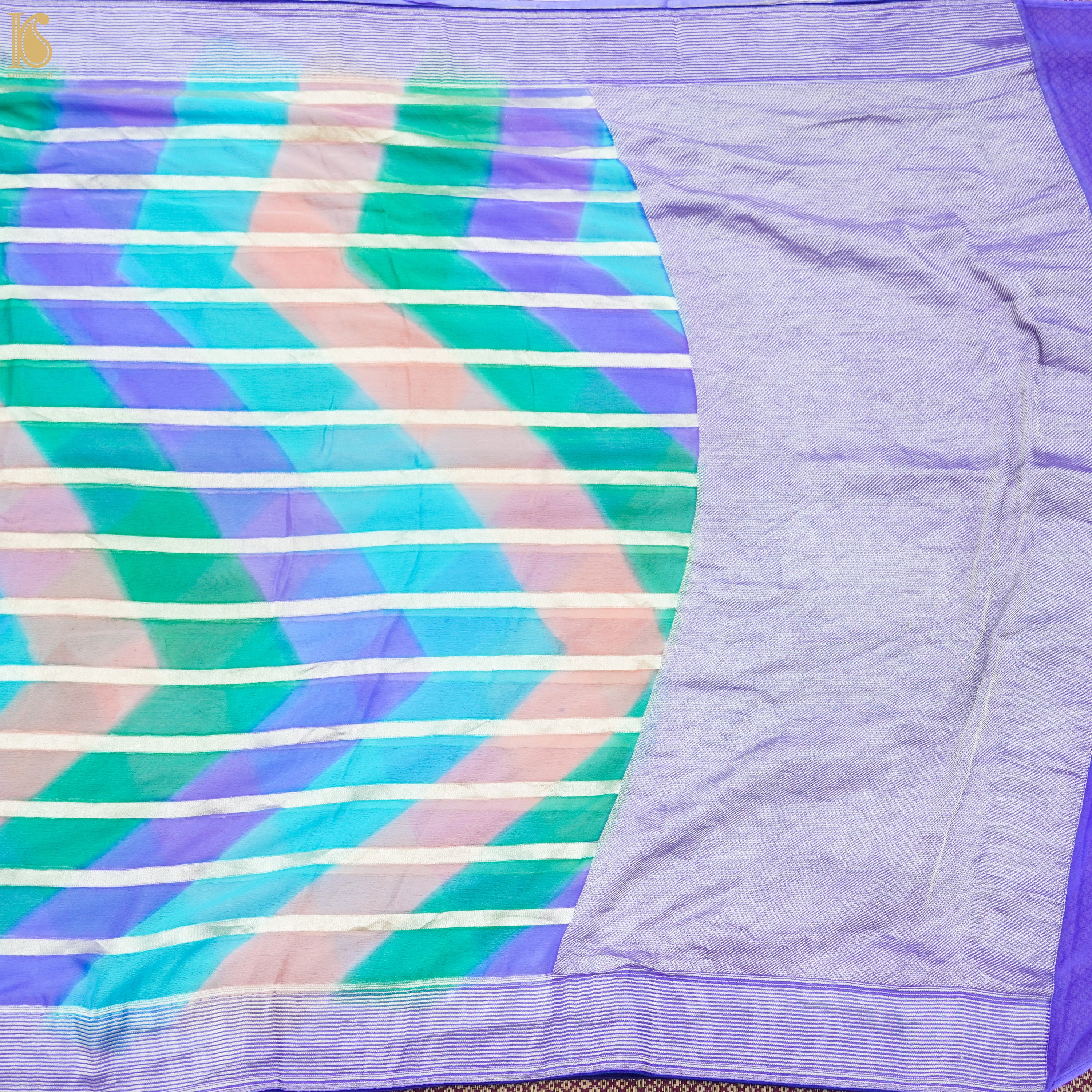 Pure Georgette Handloom Banarasi Stripes Saree - Khinkhwab