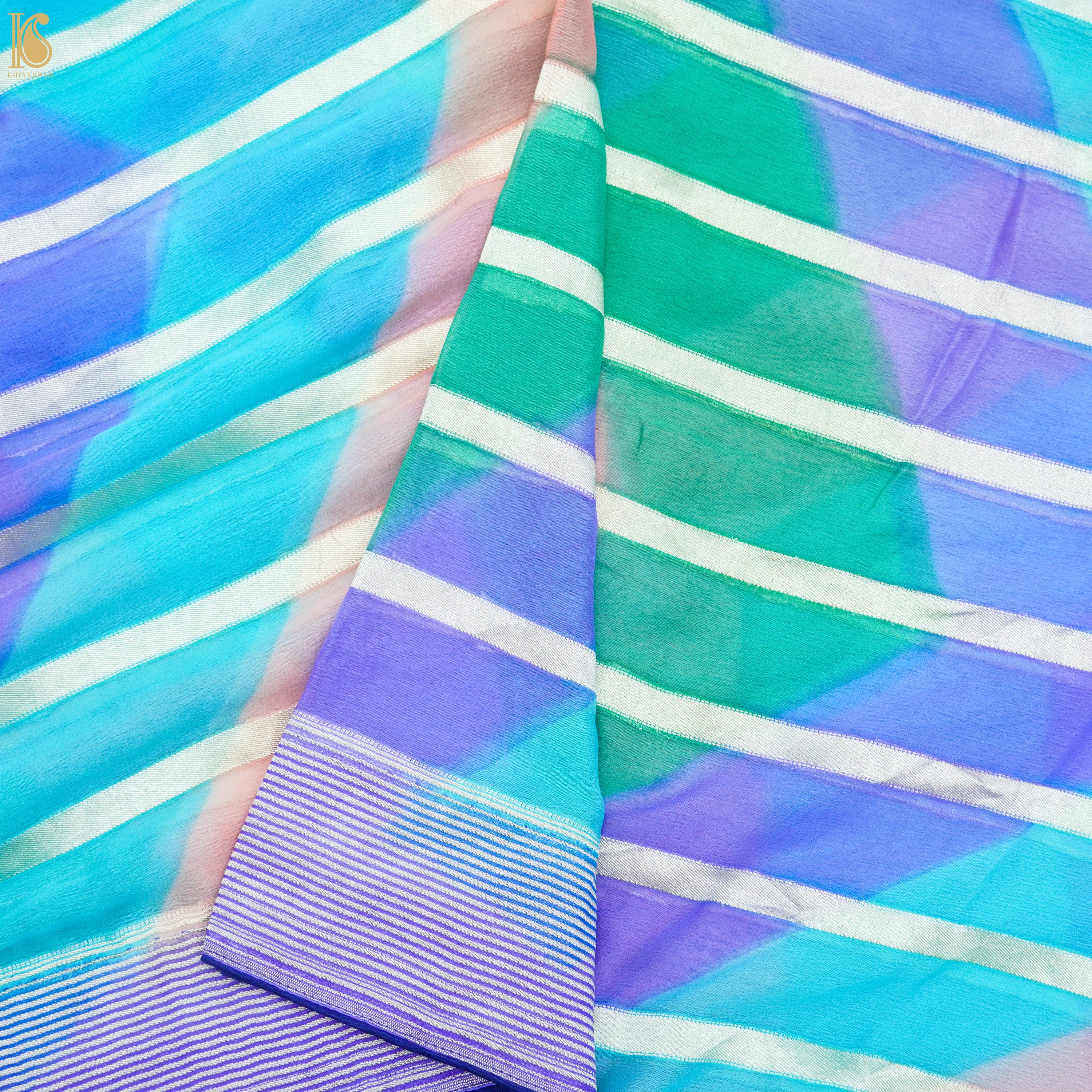 Pure Georgette Handloom Banarasi Stripes Saree - Khinkhwab