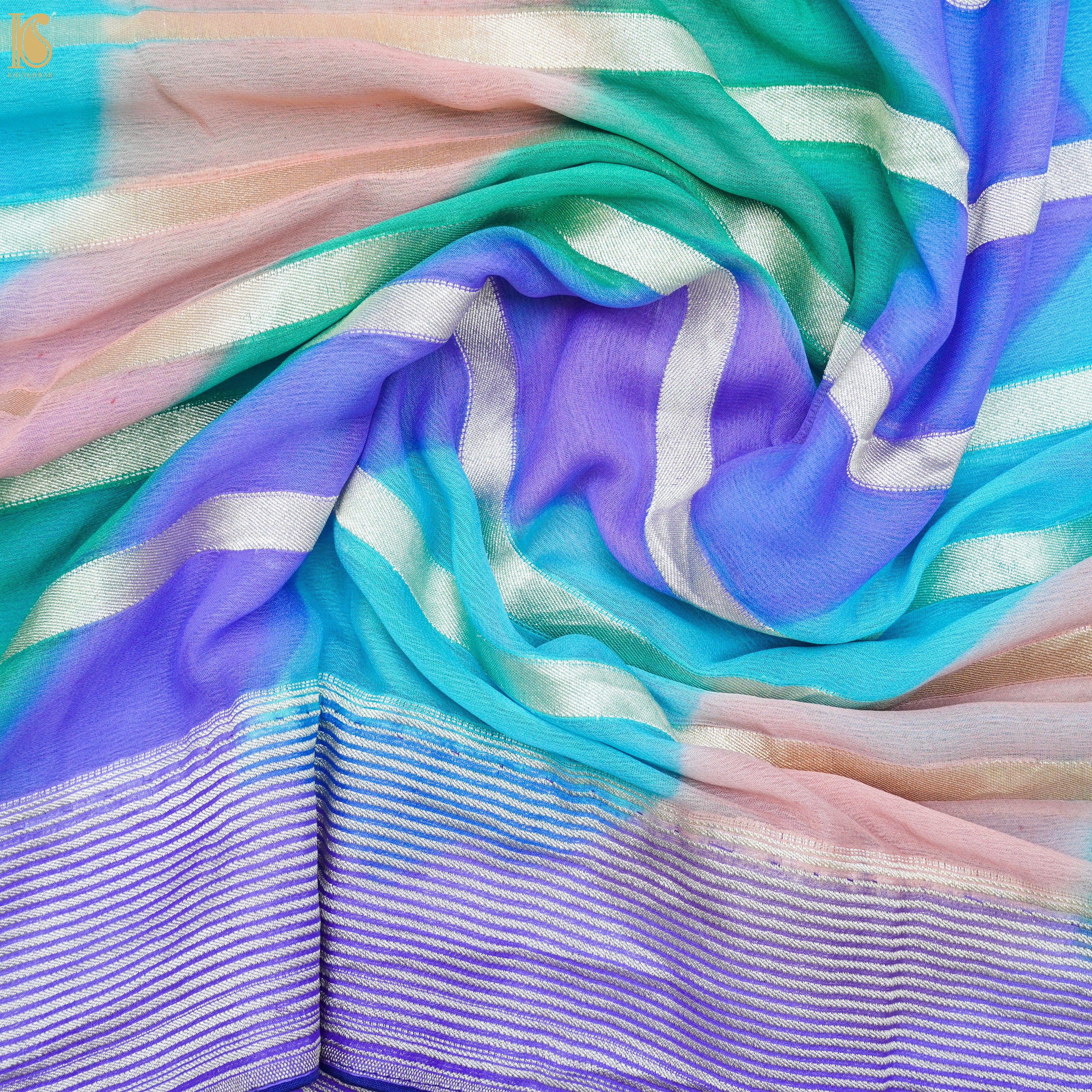 Pure Georgette Handloom Banarasi Stripes Saree - Khinkhwab