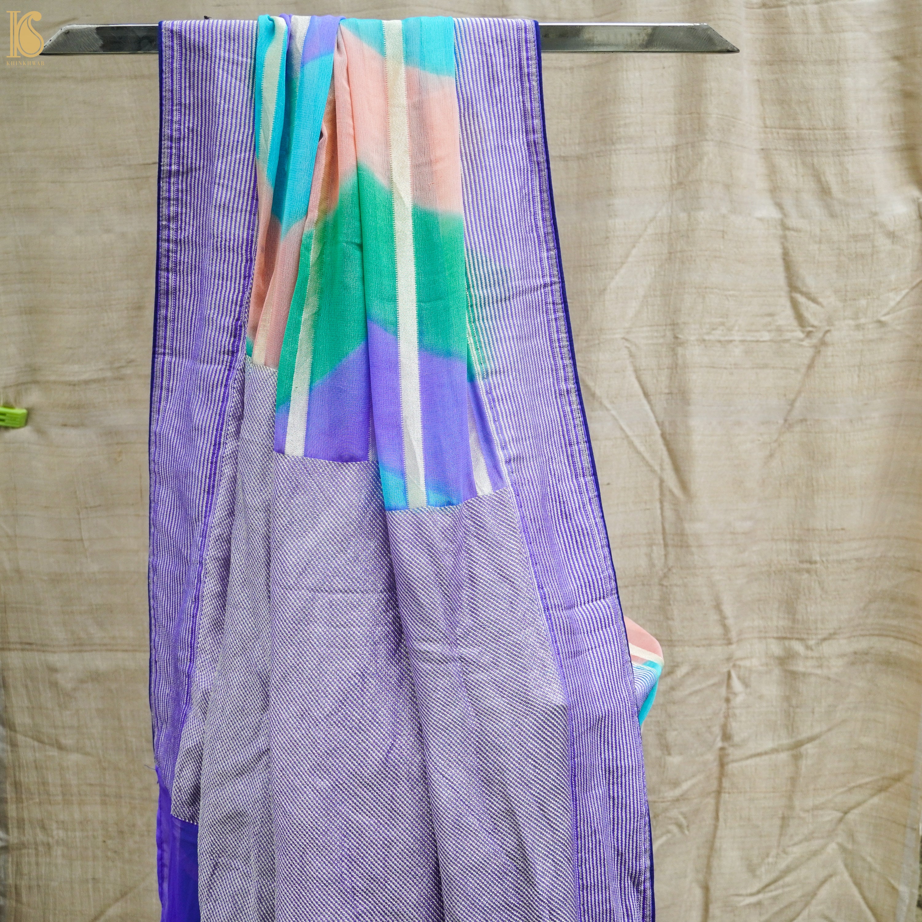 Pure Georgette Handloom Banarasi Stripes Saree - Khinkhwab