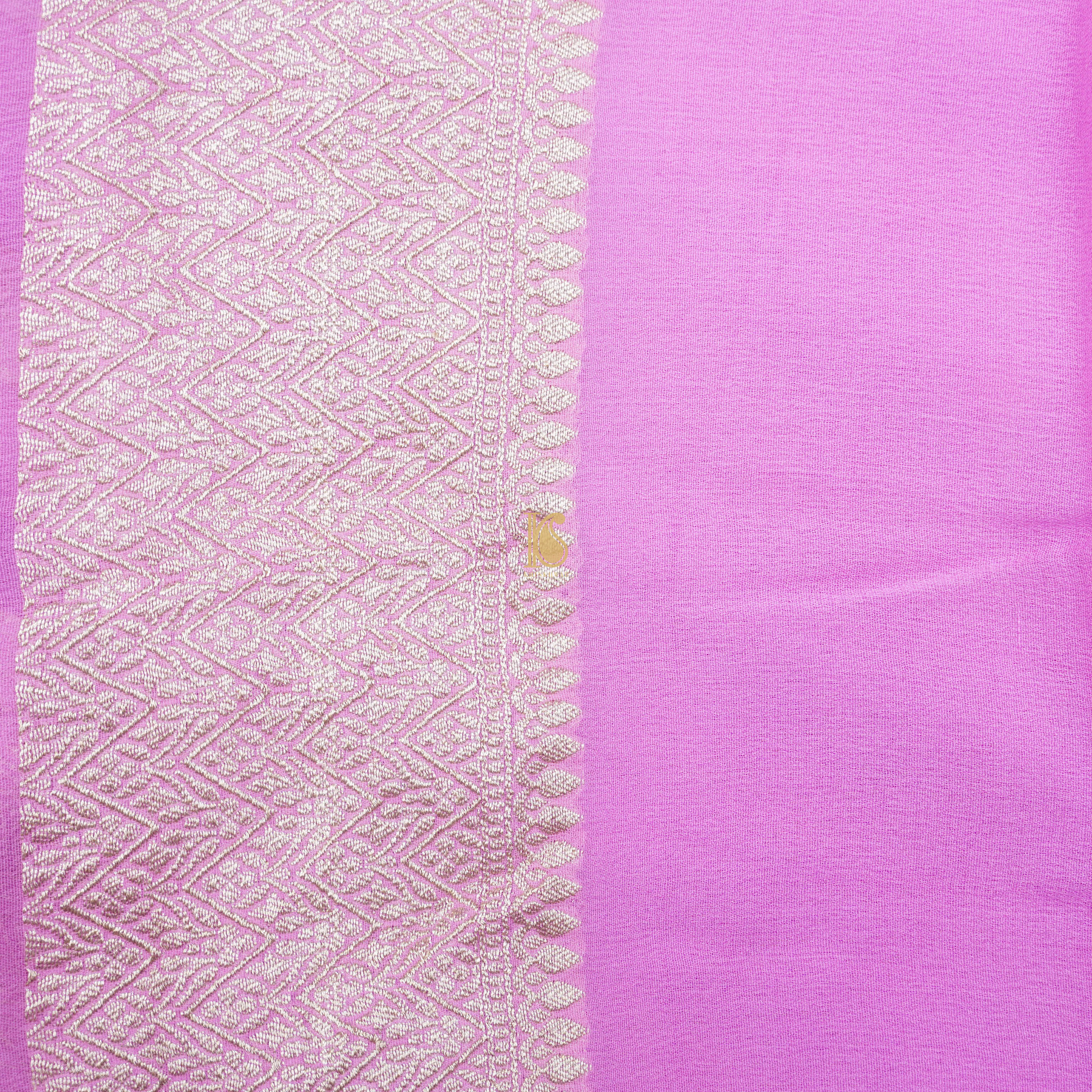Baby Pink Pure Georgette Handloom Banarasi Stripes Saree - Khinkhwab