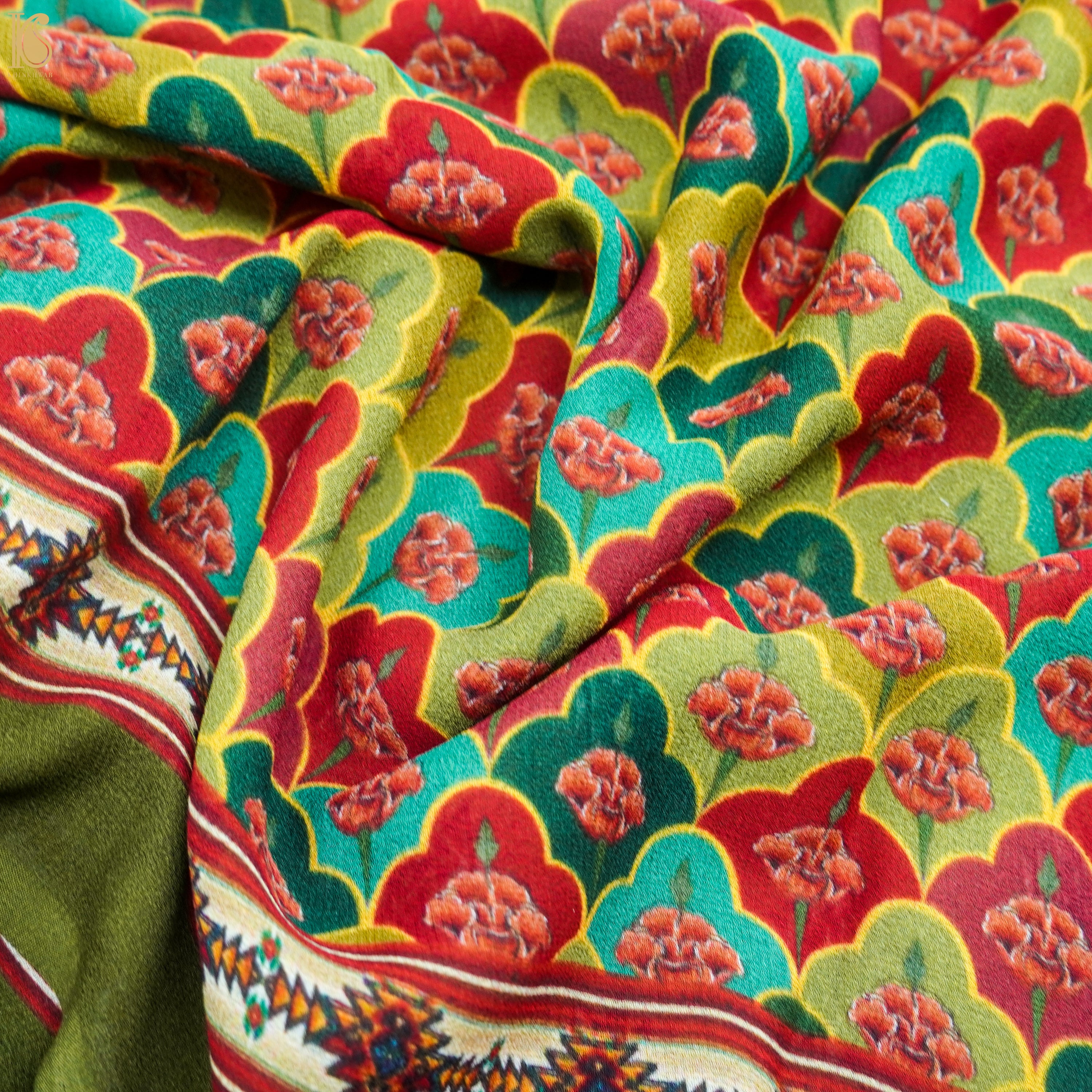Multicolor Pure Georgette Print Handloom Saree - Khinkhwab
