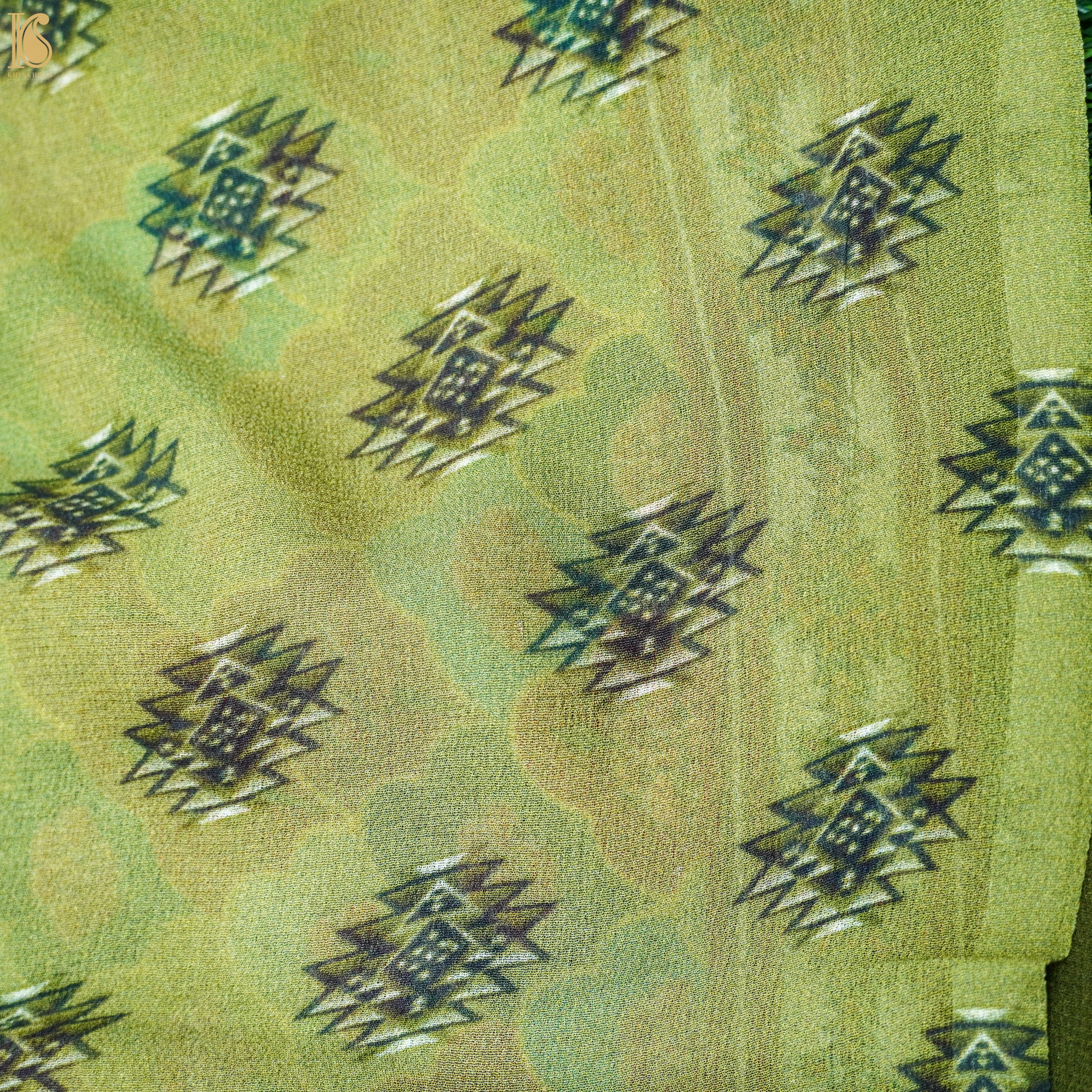 Multicolor Pure Georgette Print Handloom Saree - Khinkhwab