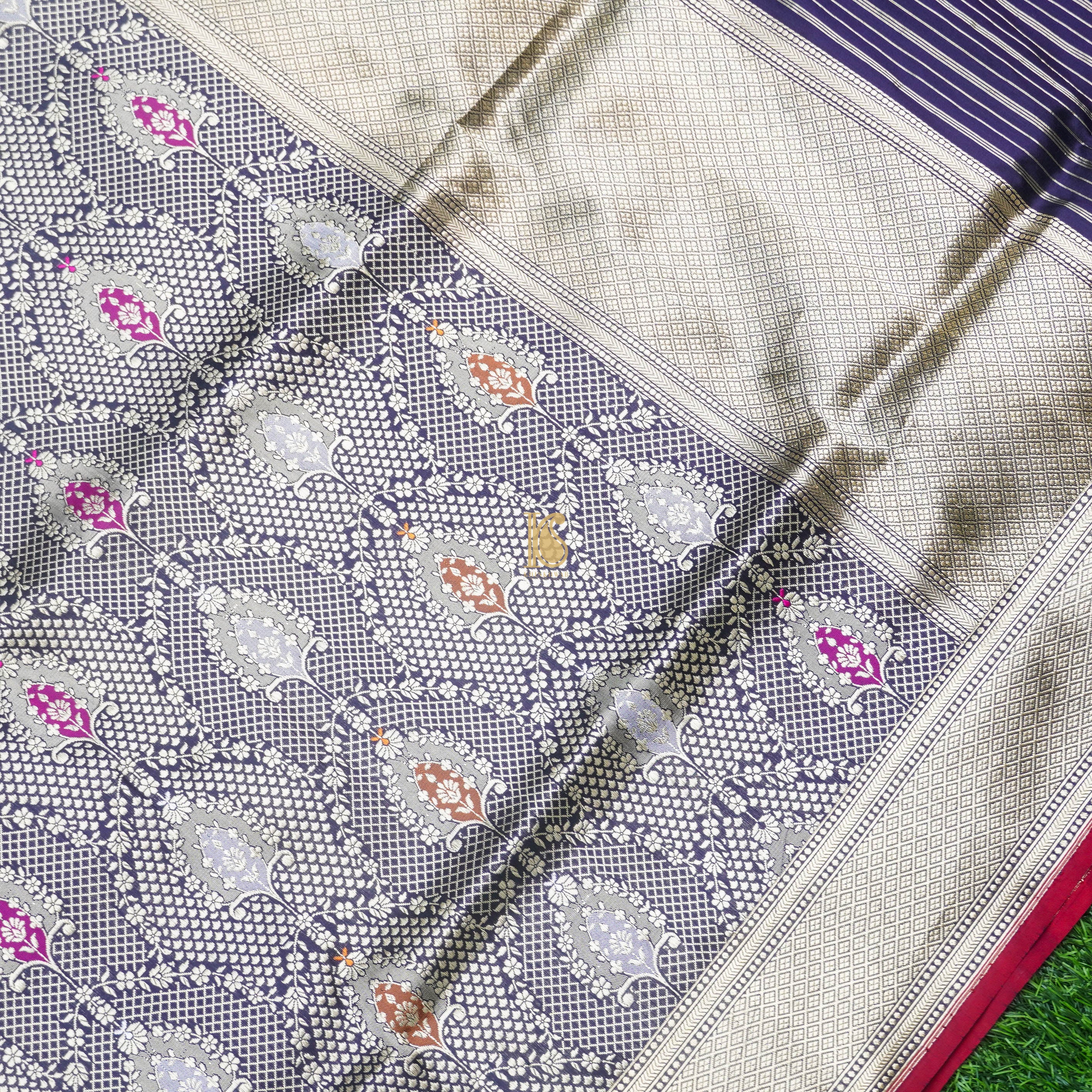 Navy Blue Pure Katan Silk Handloom Kadwa Banarasi Dupatta - Khinkhwab