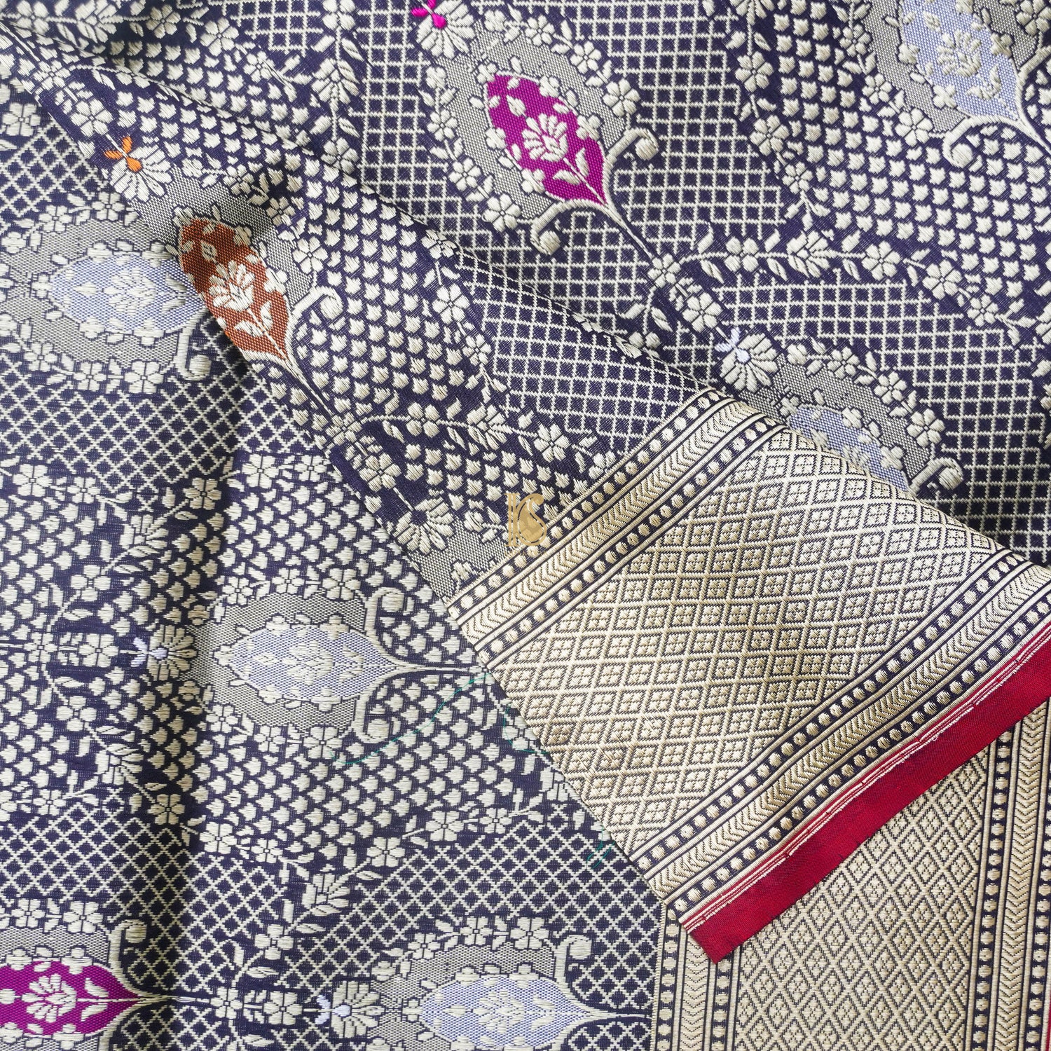 Navy Blue Pure Katan Silk Handloom Kadwa Banarasi Dupatta - Khinkhwab