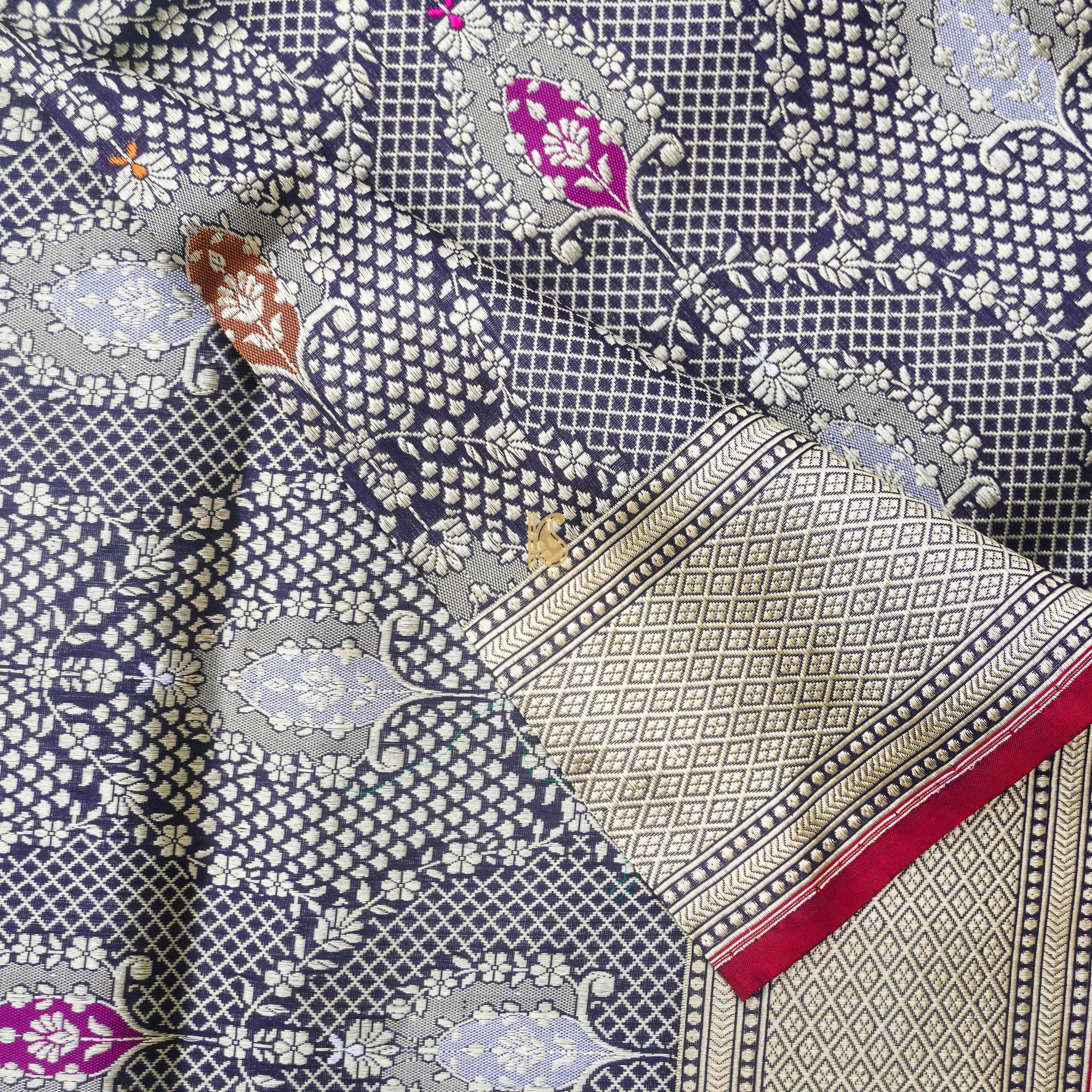 Navy Blue Pure Katan Silk Handloom Kadwa Banarasi Dupatta - Khinkhwab