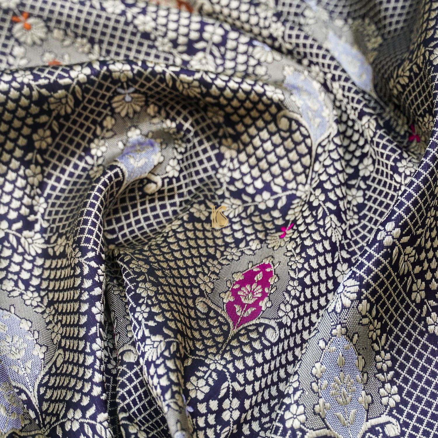 Navy Blue Pure Katan Silk Handloom Kadwa Banarasi Dupatta - Khinkhwab