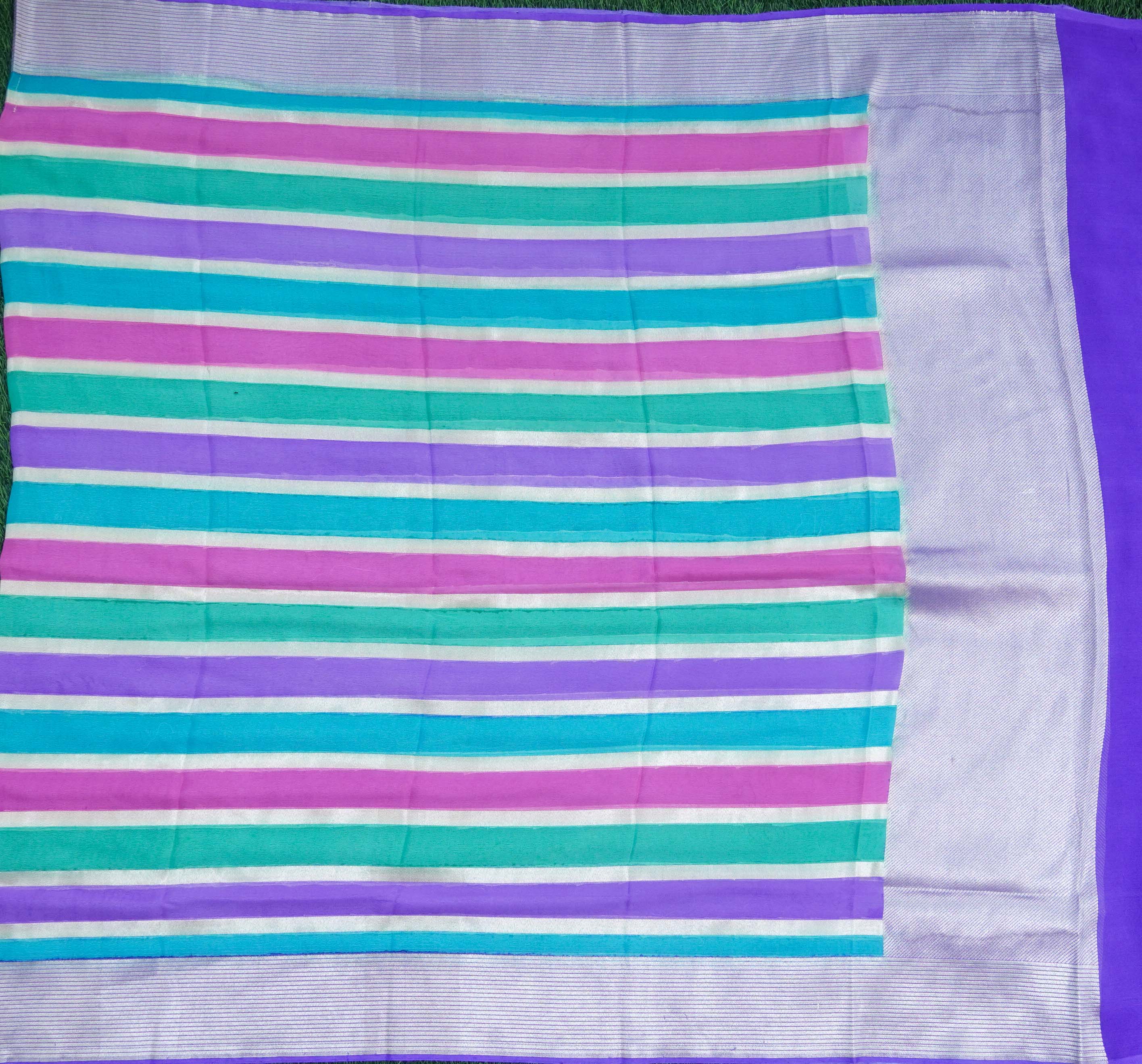 Multicolor Pure Georgette Handloom Banarasi Stripes Dupatta - Khinkhwab