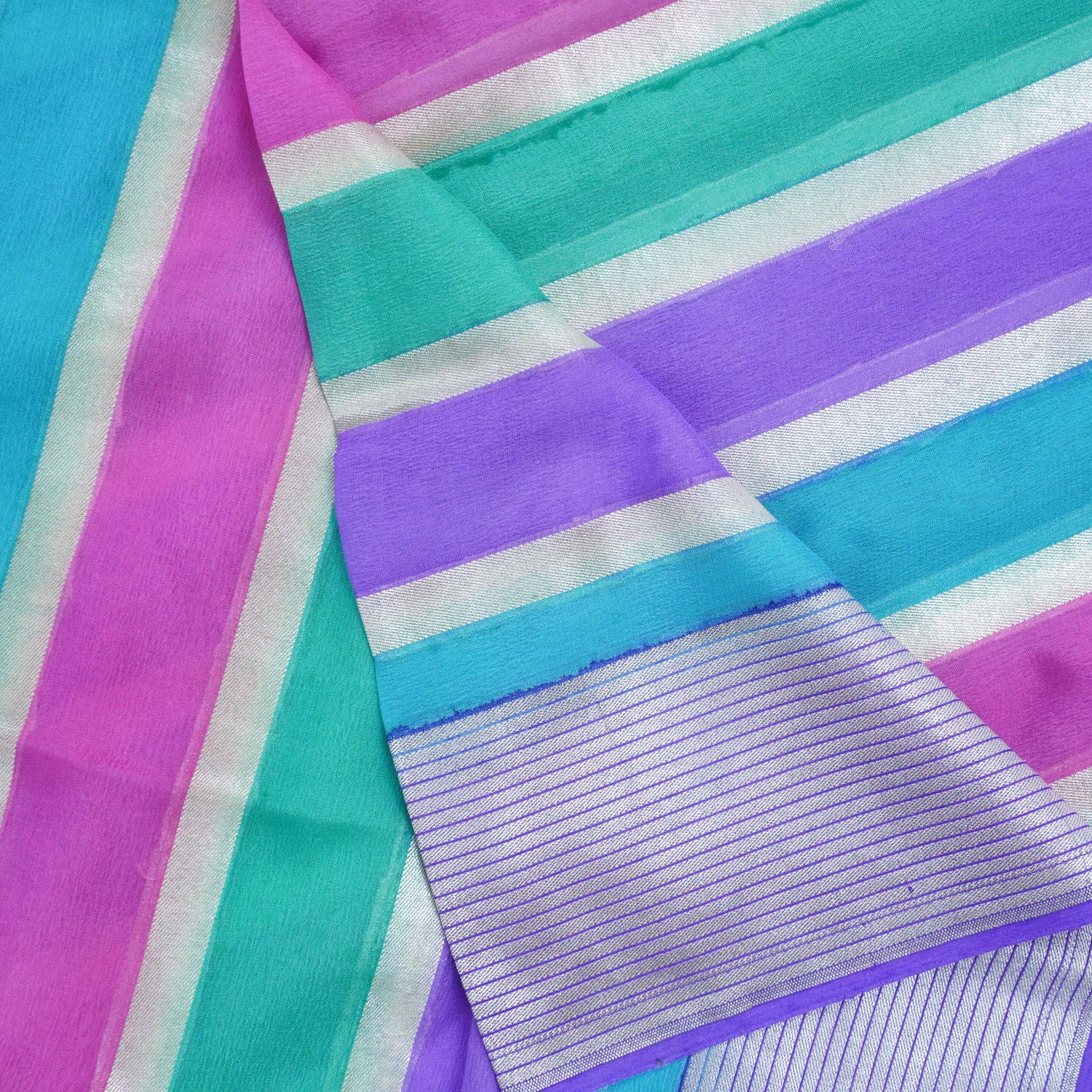 Multicolor Pure Georgette Handloom Banarasi Stripes Dupatta - Khinkhwab