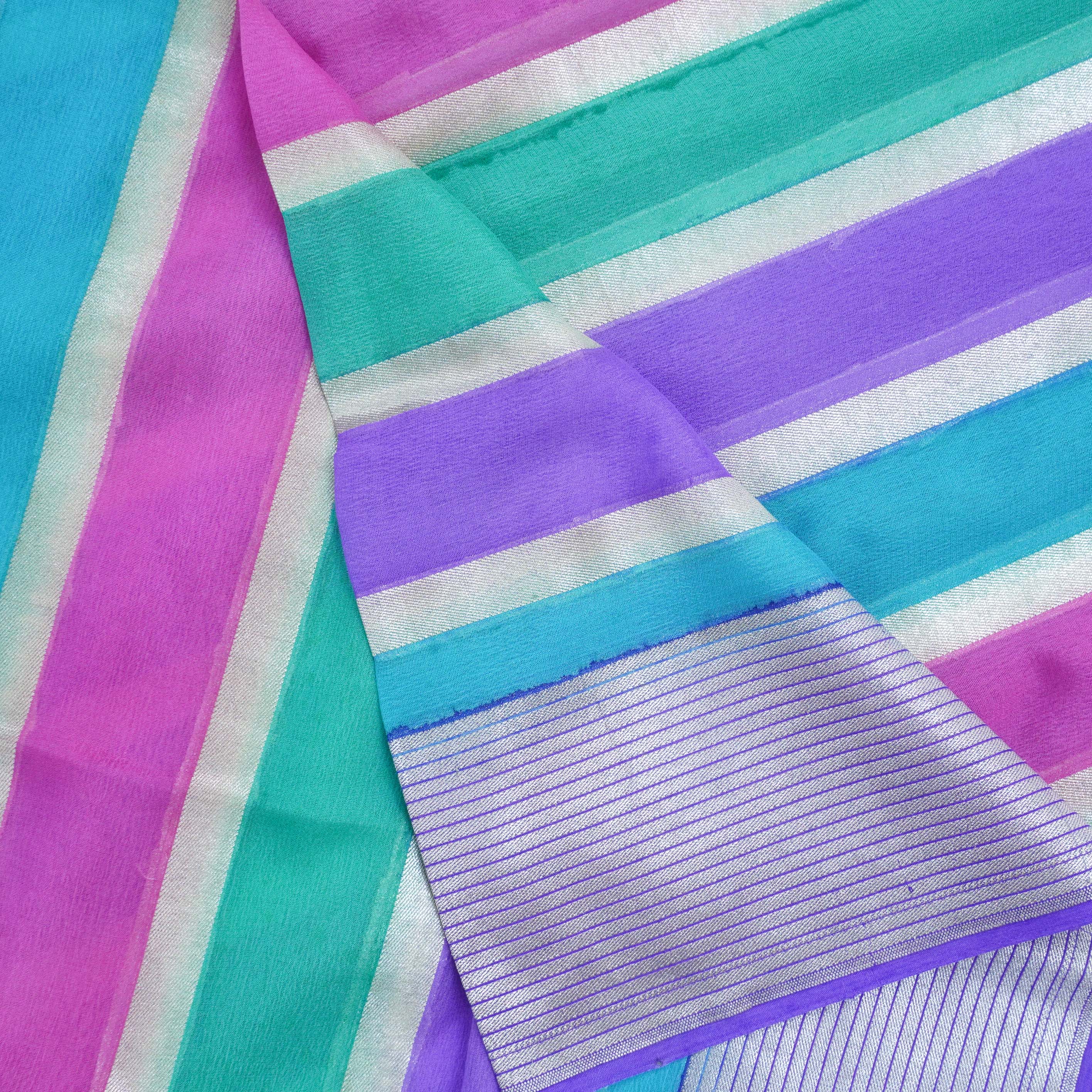 Multicolor Pure Georgette Handloom Banarasi Stripes Dupatta - Khinkhwab