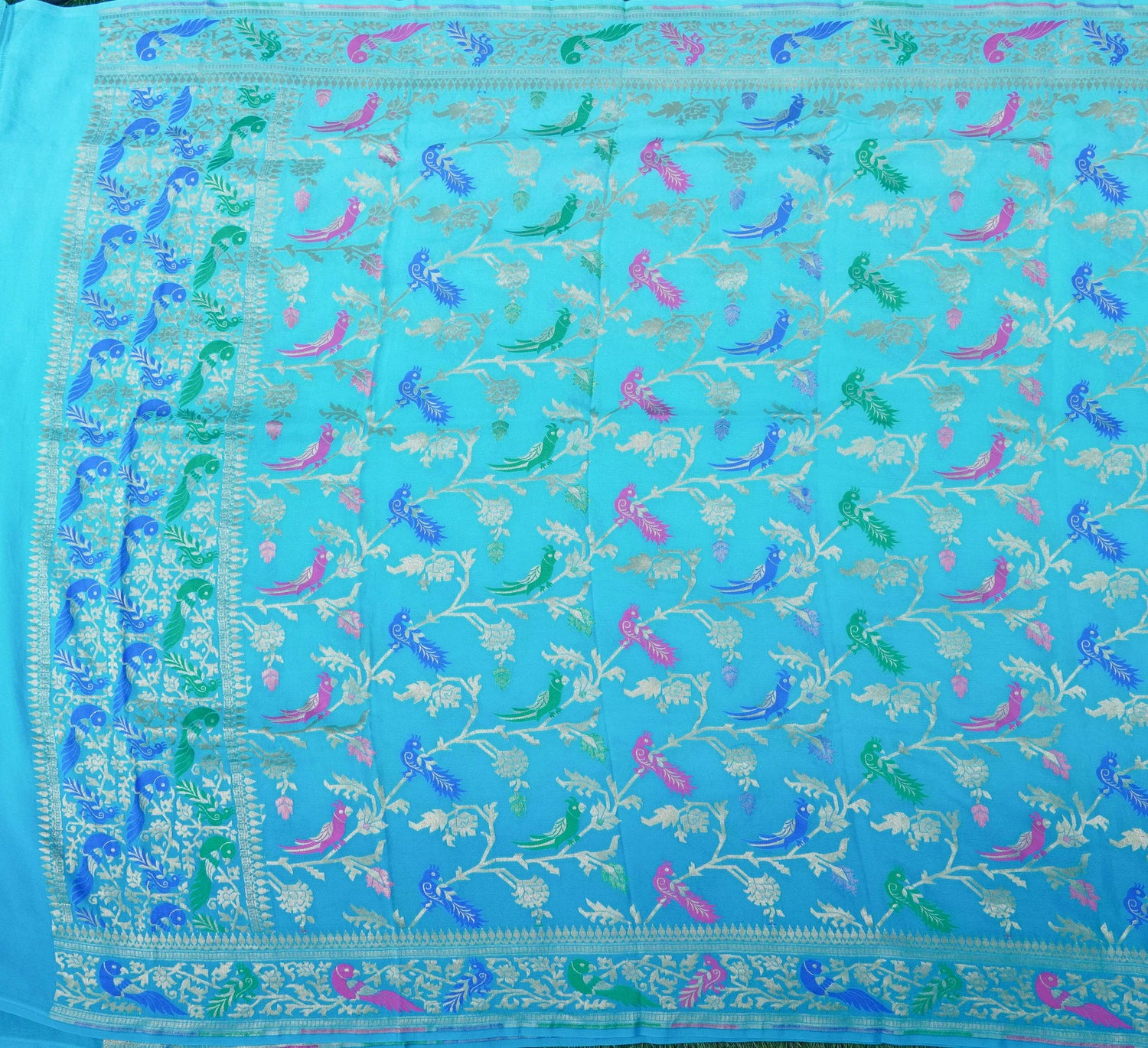 Pure Georgette Handloom Banarasi Birds of Paradise Saree - Colors - Khinkhwab