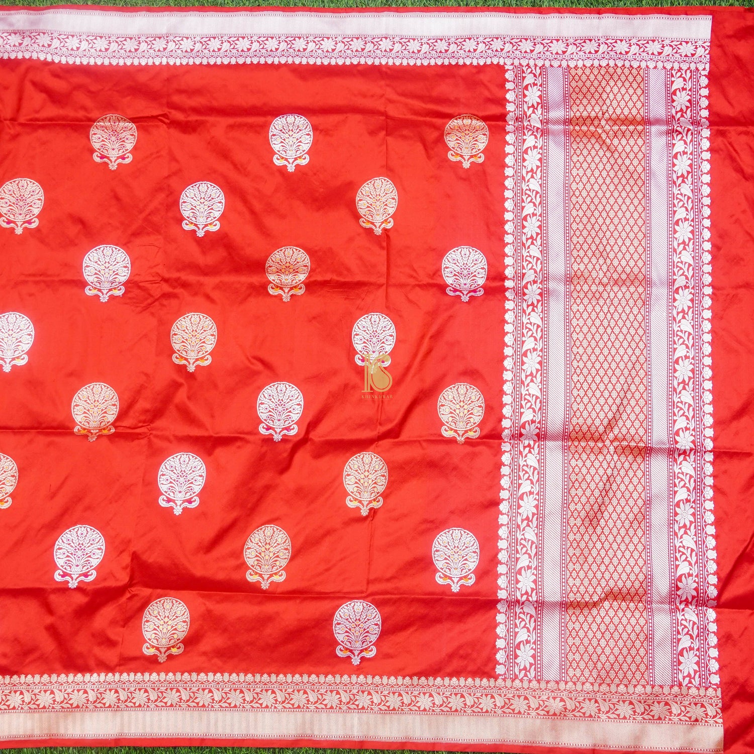 Red Pure Katan Silk Handloom Kadwa Boota Banarasi Dupatta - Khinkhwab
