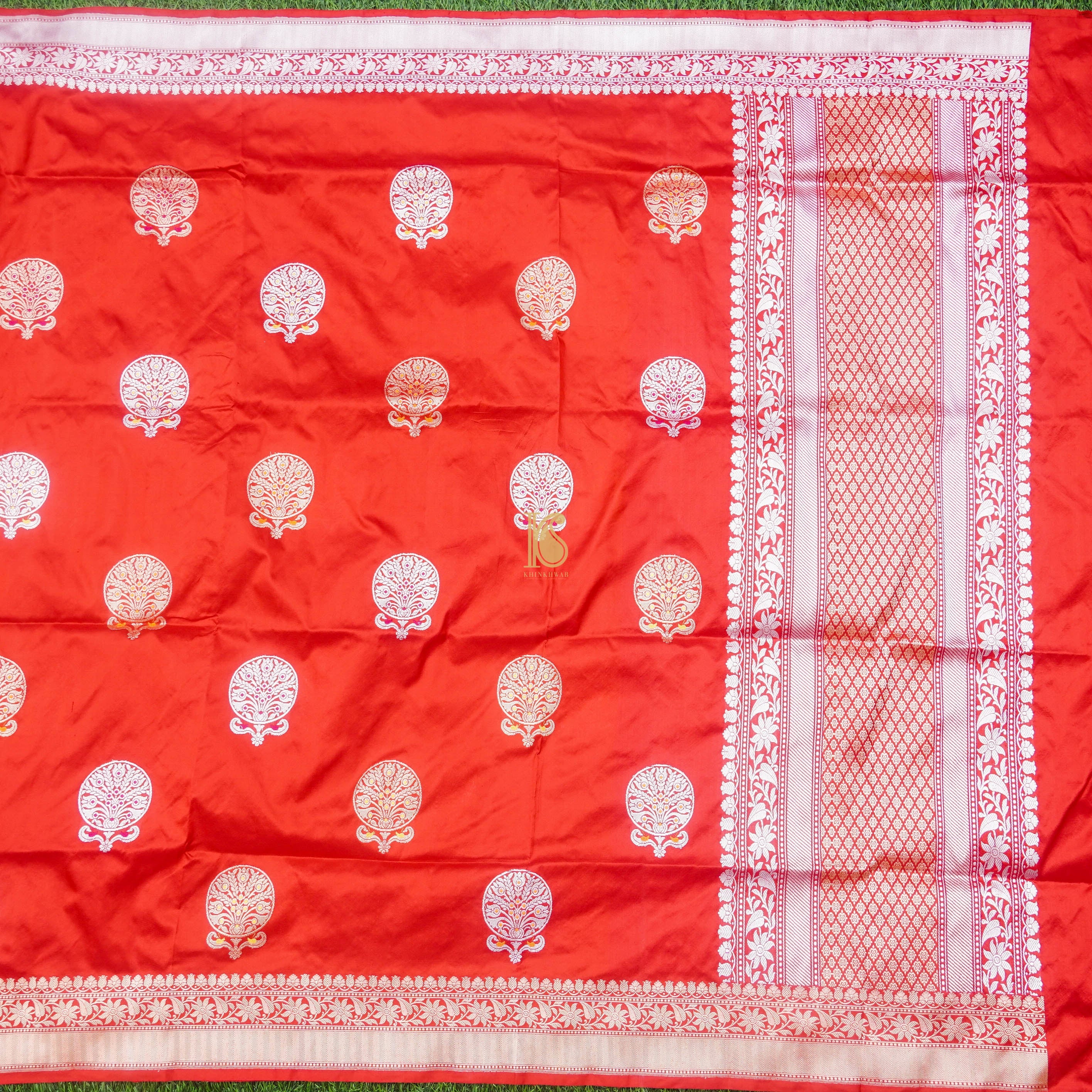 Red Pure Katan Silk Handloom Kadwa Boota Banarasi Dupatta - Khinkhwab