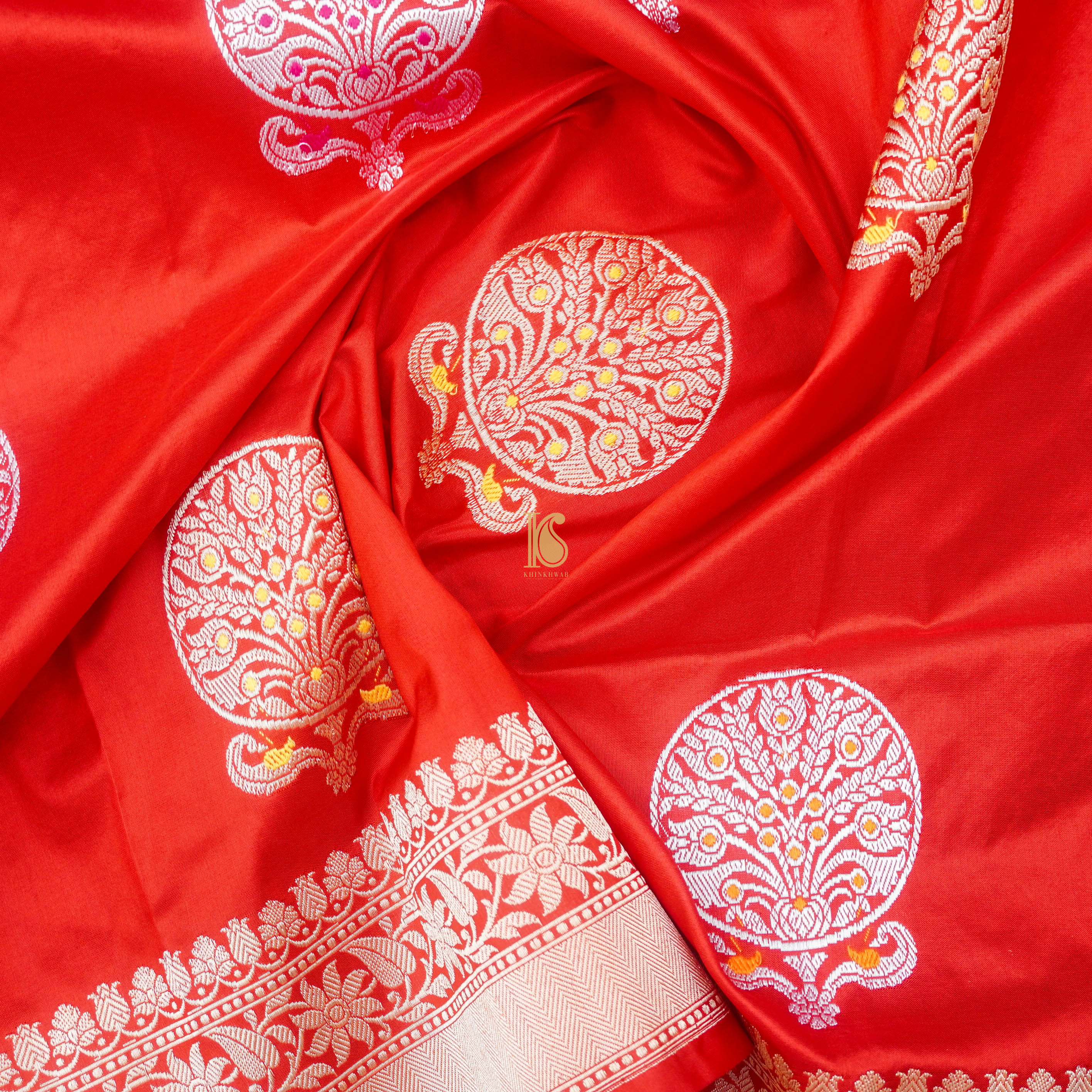 Red Pure Katan Silk Handloom Kadwa Boota Banarasi Dupatta - Khinkhwab
