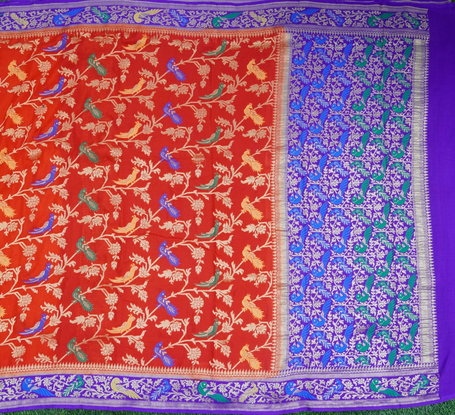 Pure Georgette Handloom Banarasi Birds of Paradise Saree - Colors - Khinkhwab