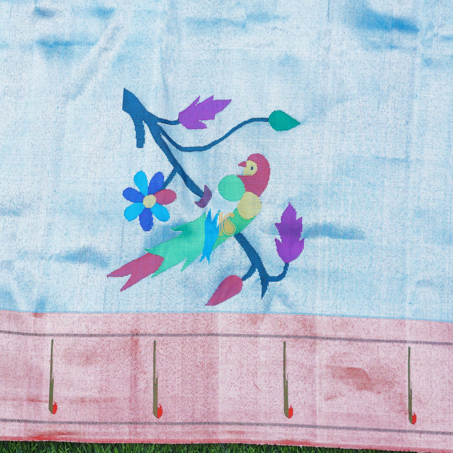 Blue Pure Silk Paithani Handwoven Meenakari Blouse Piece - Khinkhwab