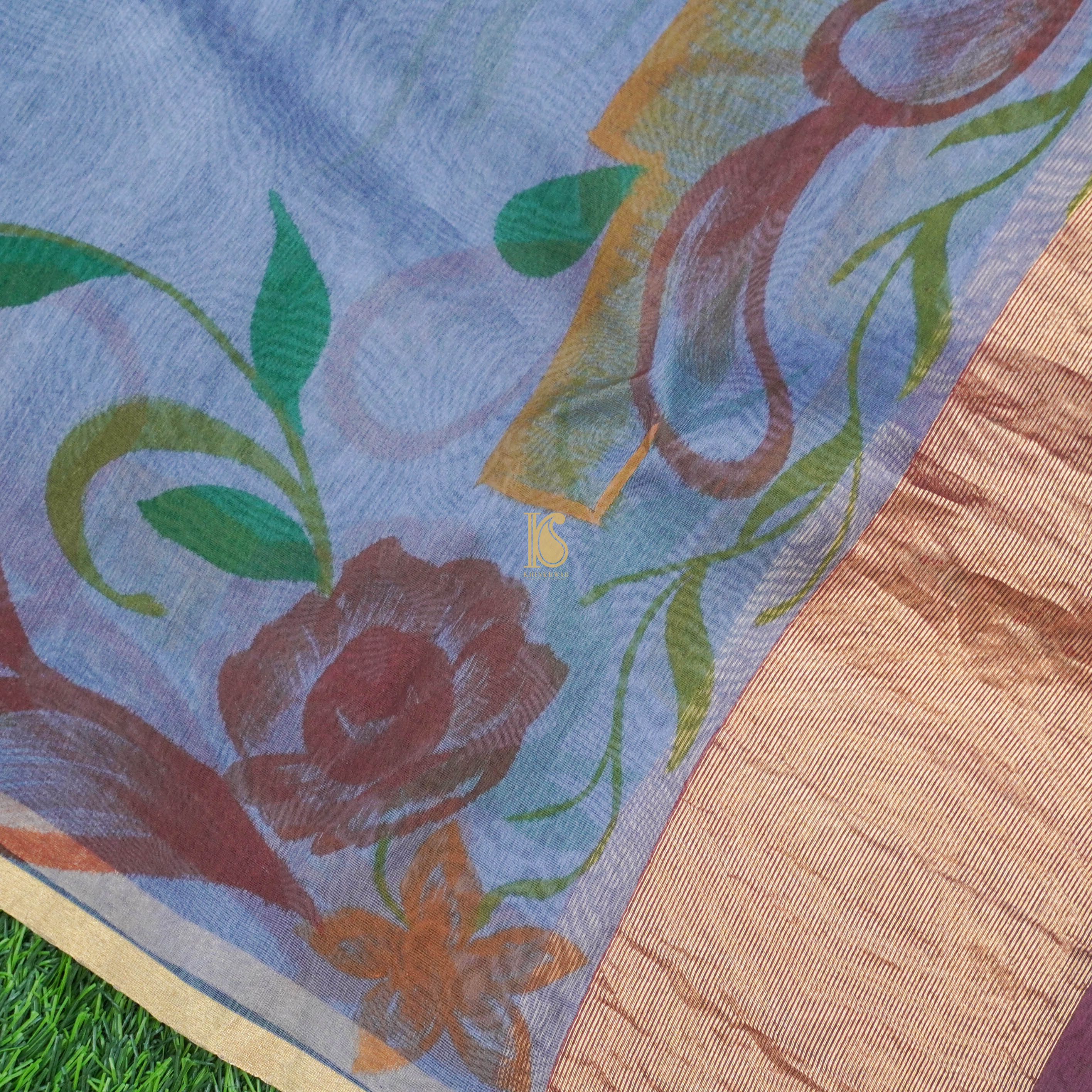 Blue Pure Organza Hand Painted Dupatta - Khinkhwab