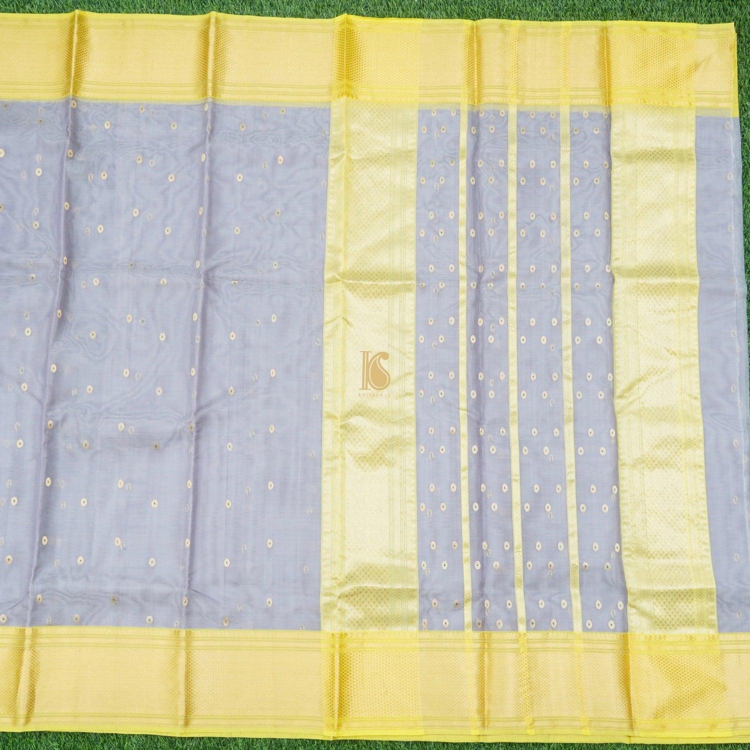 Echo Blue Pure Chanderi Silk Handwoven Meena Buti Saree - Khinkhwab