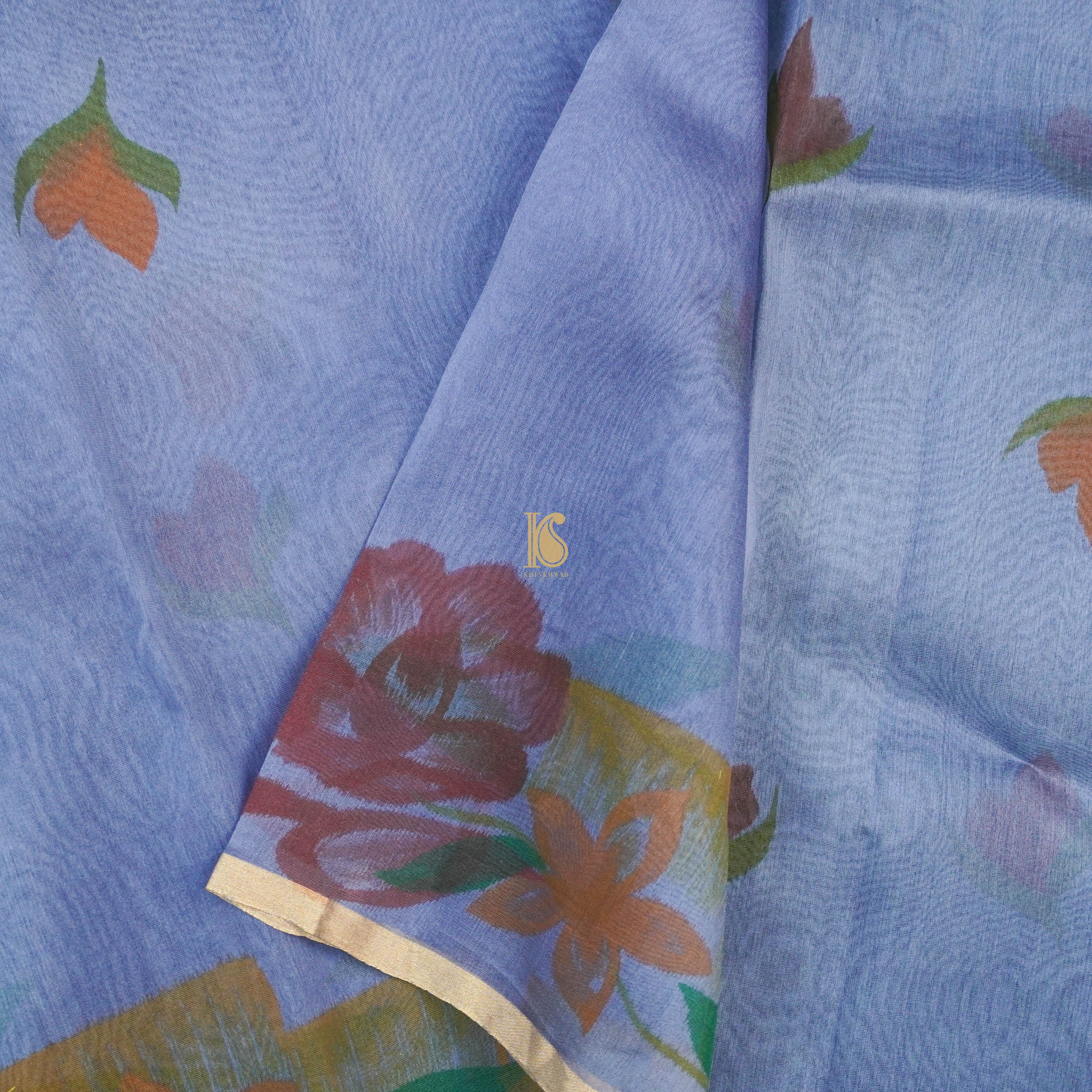 Blue Pure Organza Hand Painted Dupatta - Khinkhwab