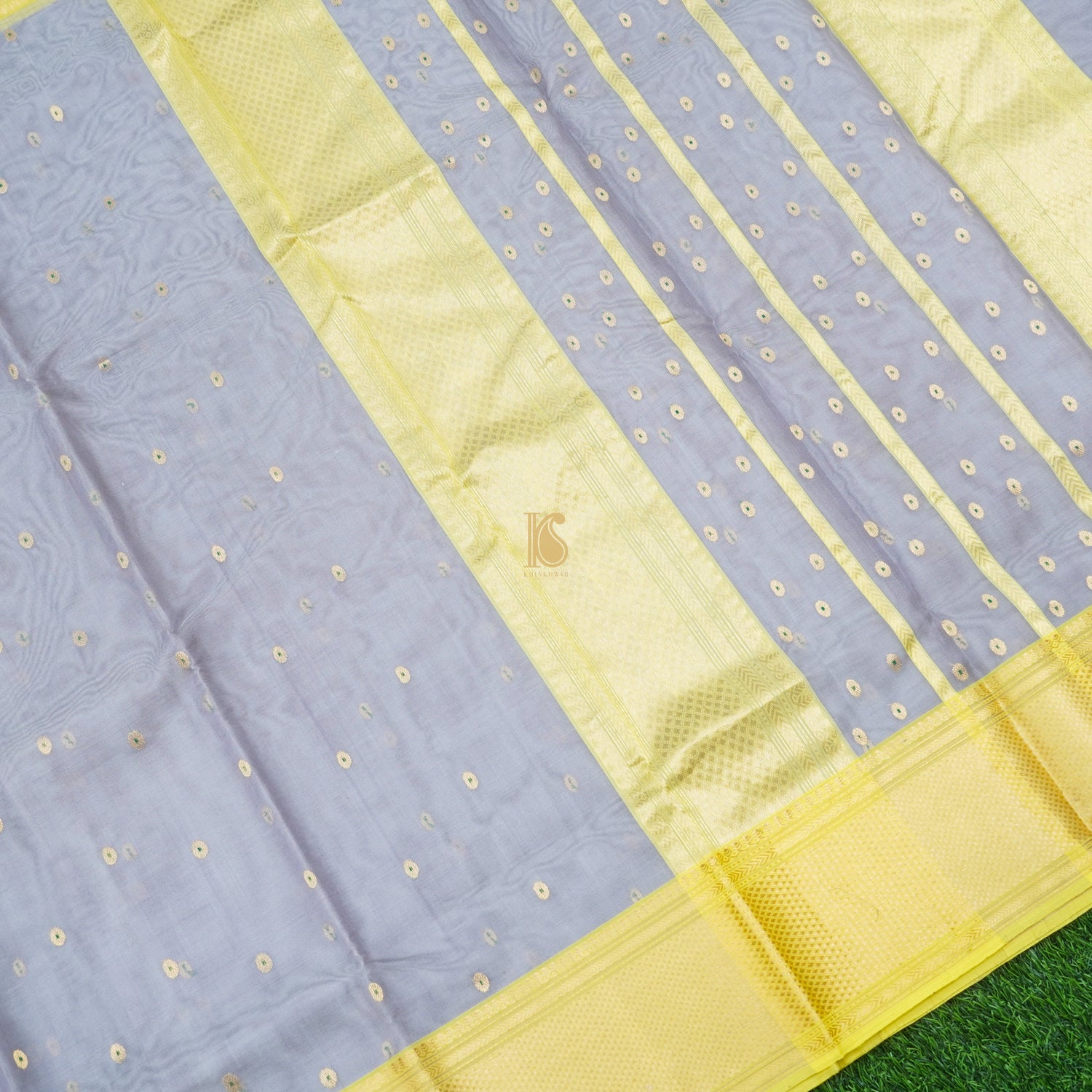 Echo Blue Pure Chanderi Silk Handwoven Meena Buti Saree - Khinkhwab