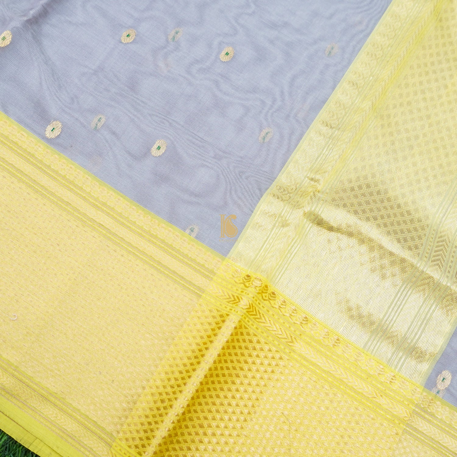 Echo Blue Pure Chanderi Silk Handwoven Meena Buti Saree - Khinkhwab