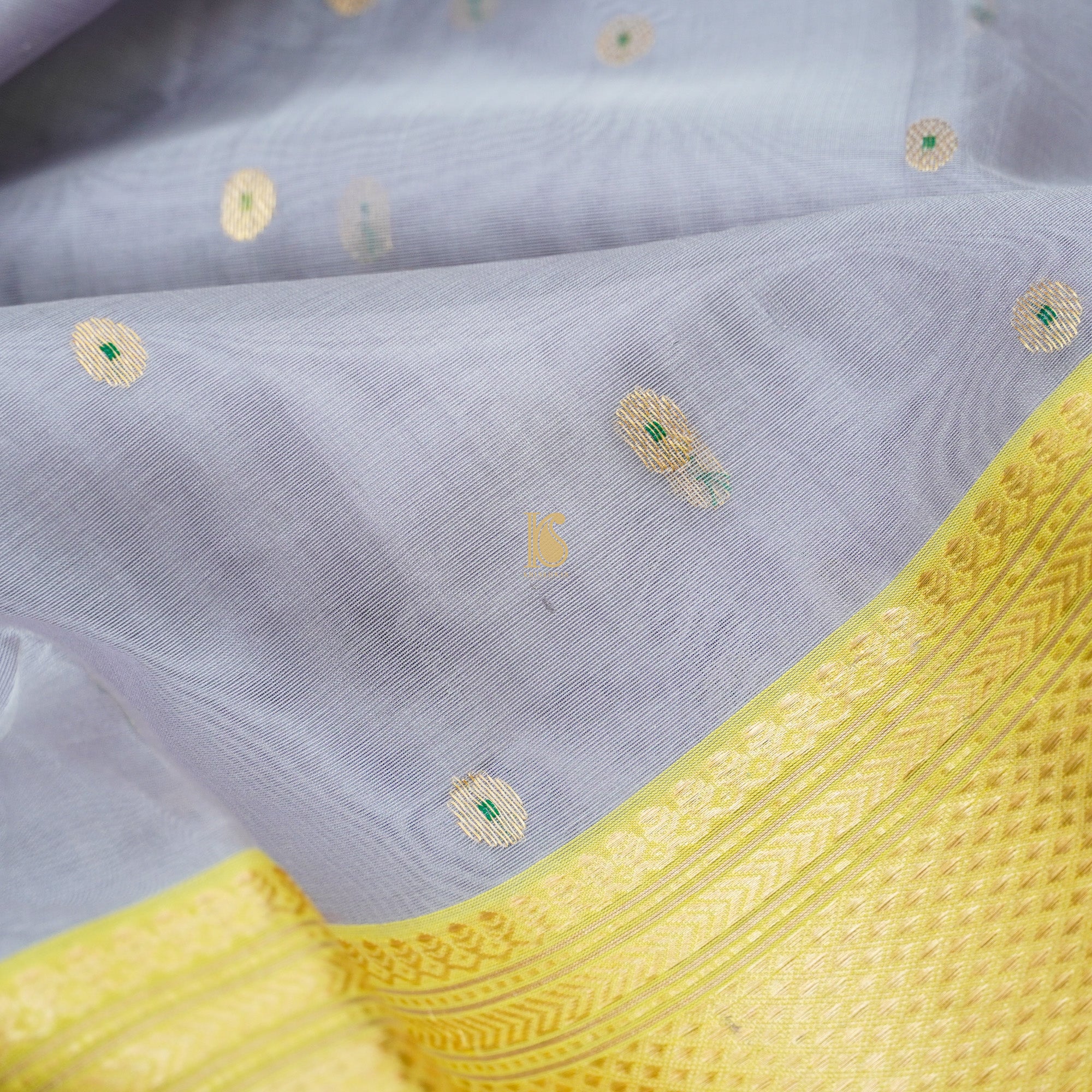 Echo Blue Pure Chanderi Silk Handwoven Meena Buti Saree - Khinkhwab