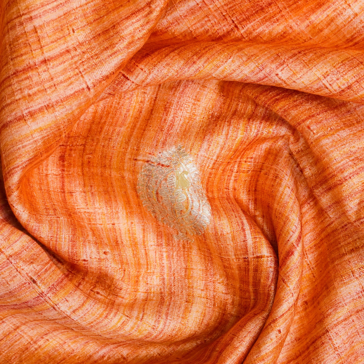 Orange Pure Raw Silk Banarasi Fabric with Woven Boota - Khinkhwab