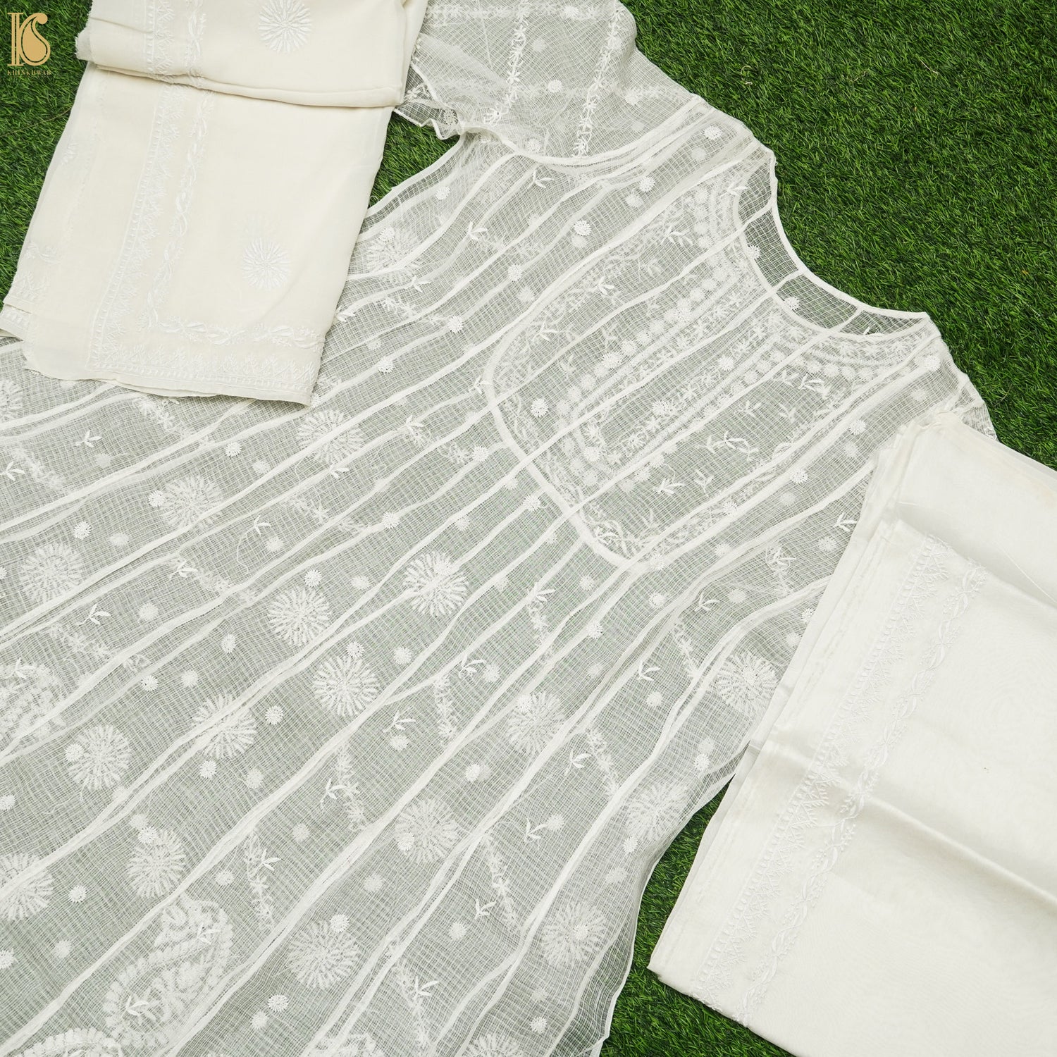 Snow Drift Chikankari Pure Kota Silk & Georgette Anarkali Set - Khinkhwab