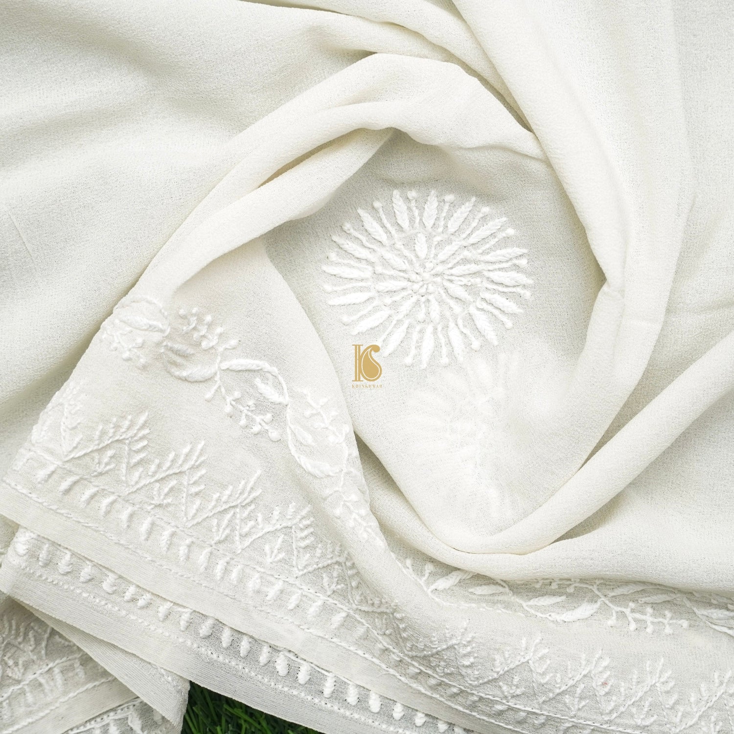 Snow Drift Chikankari Pure Kota Silk & Georgette Anarkali Set - Khinkhwab