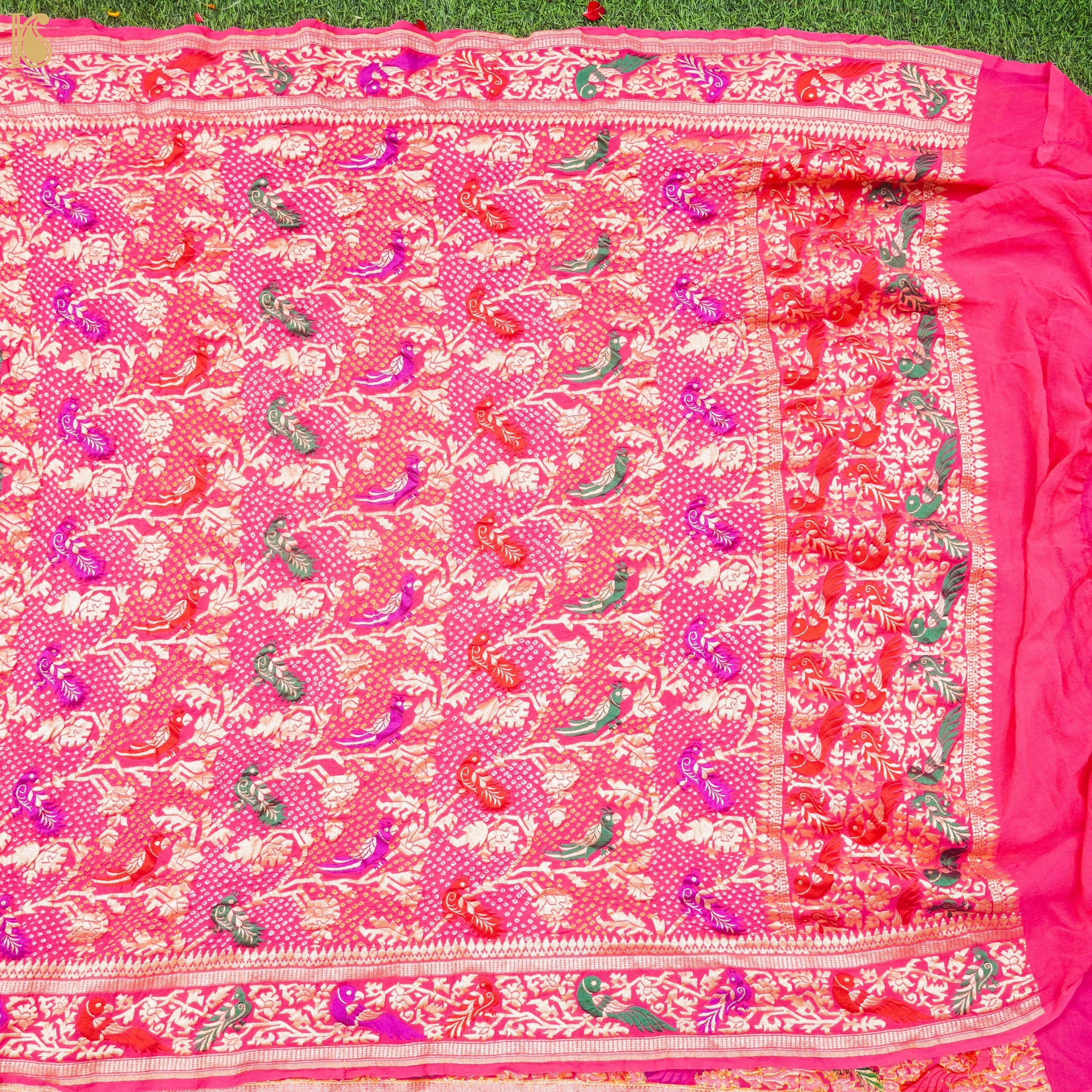 Preorder - Pure Georgette Handloom Banarasi Birds Bandhani Dupatta - Khinkhwab