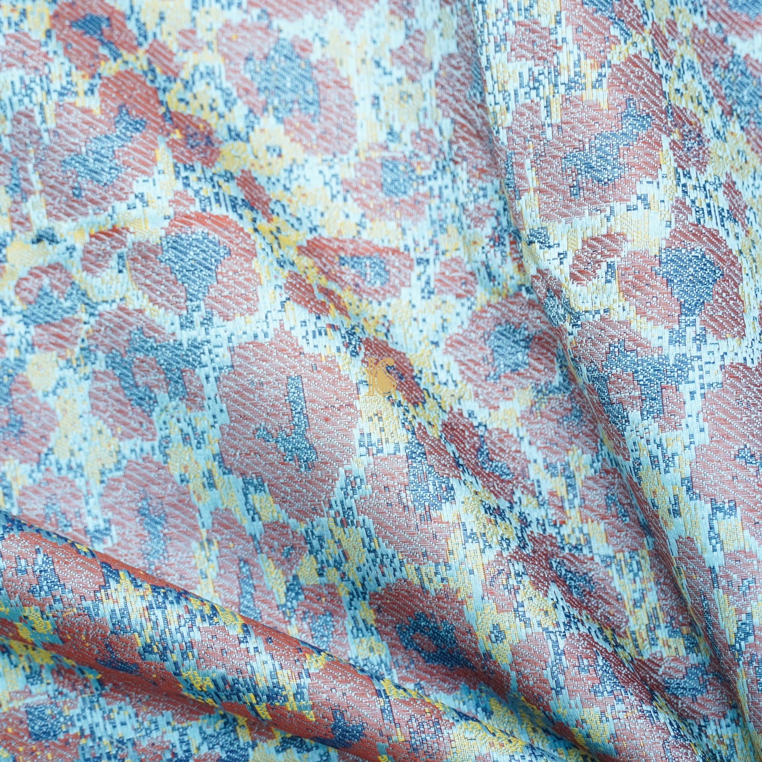 Handwoven Mabel Blue Pure Mashru Silk Jamdani Banarasi Fabric - Khinkhwab
