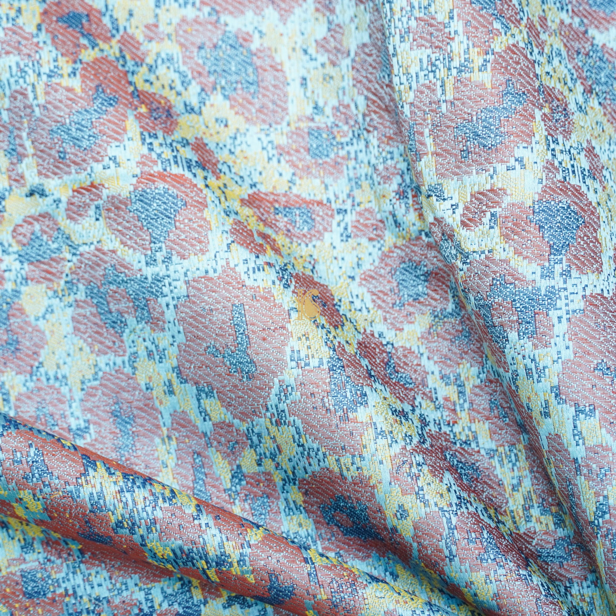 Handwoven Mabel Blue Pure Mashru Silk Jamdani Banarasi Fabric - Khinkhwab