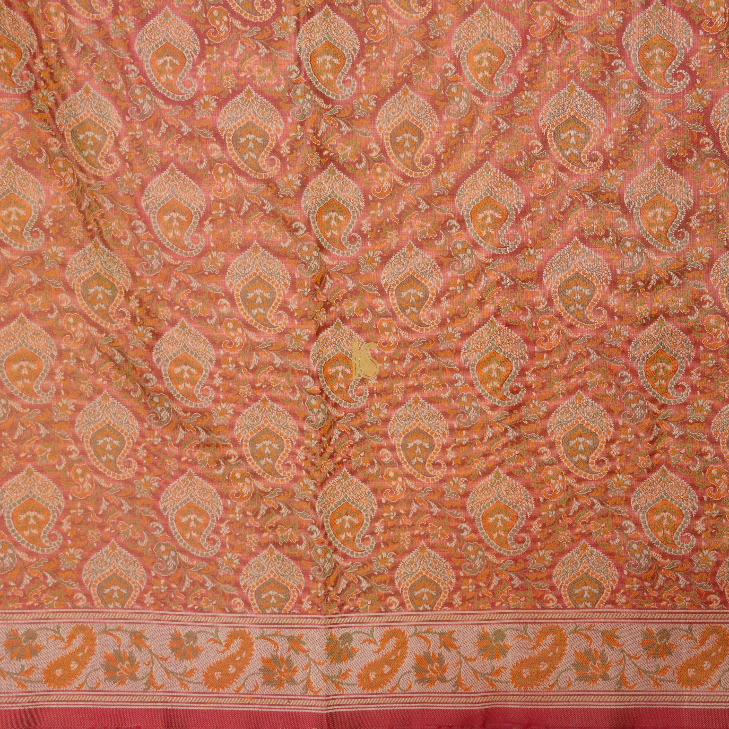 Orange Pure Banarasi Silk Handwoven Tanchui Kurta Fabric - Khinkhwab