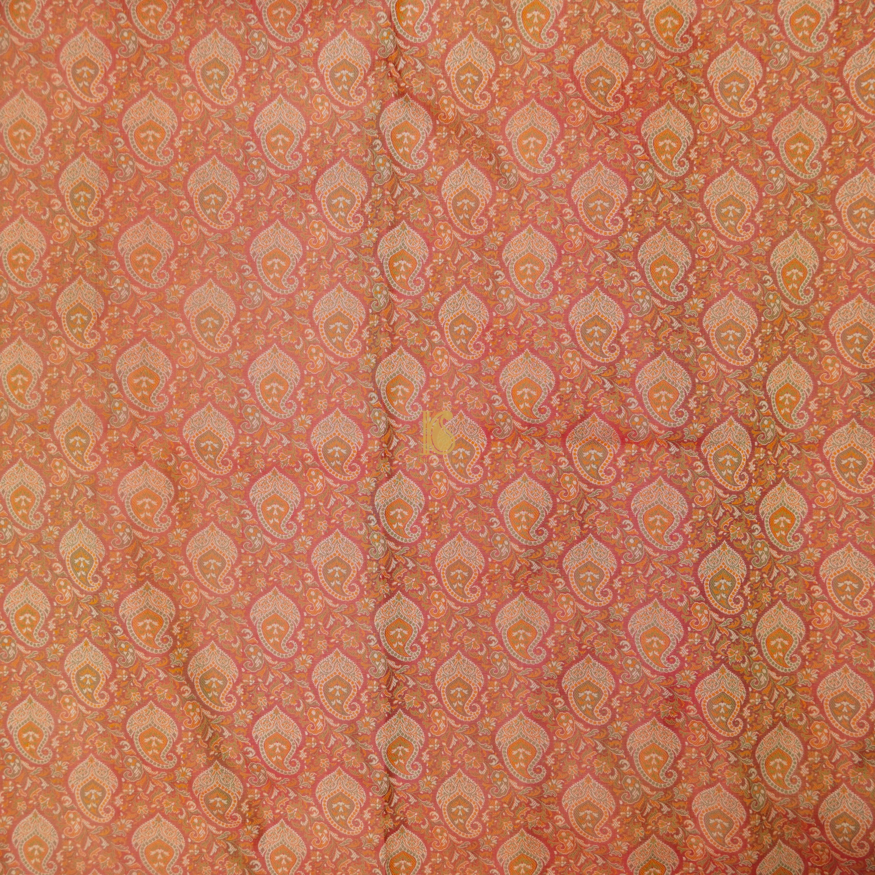 Orange Pure Banarasi Silk Handwoven Tanchui Kurta Fabric - Khinkhwab
