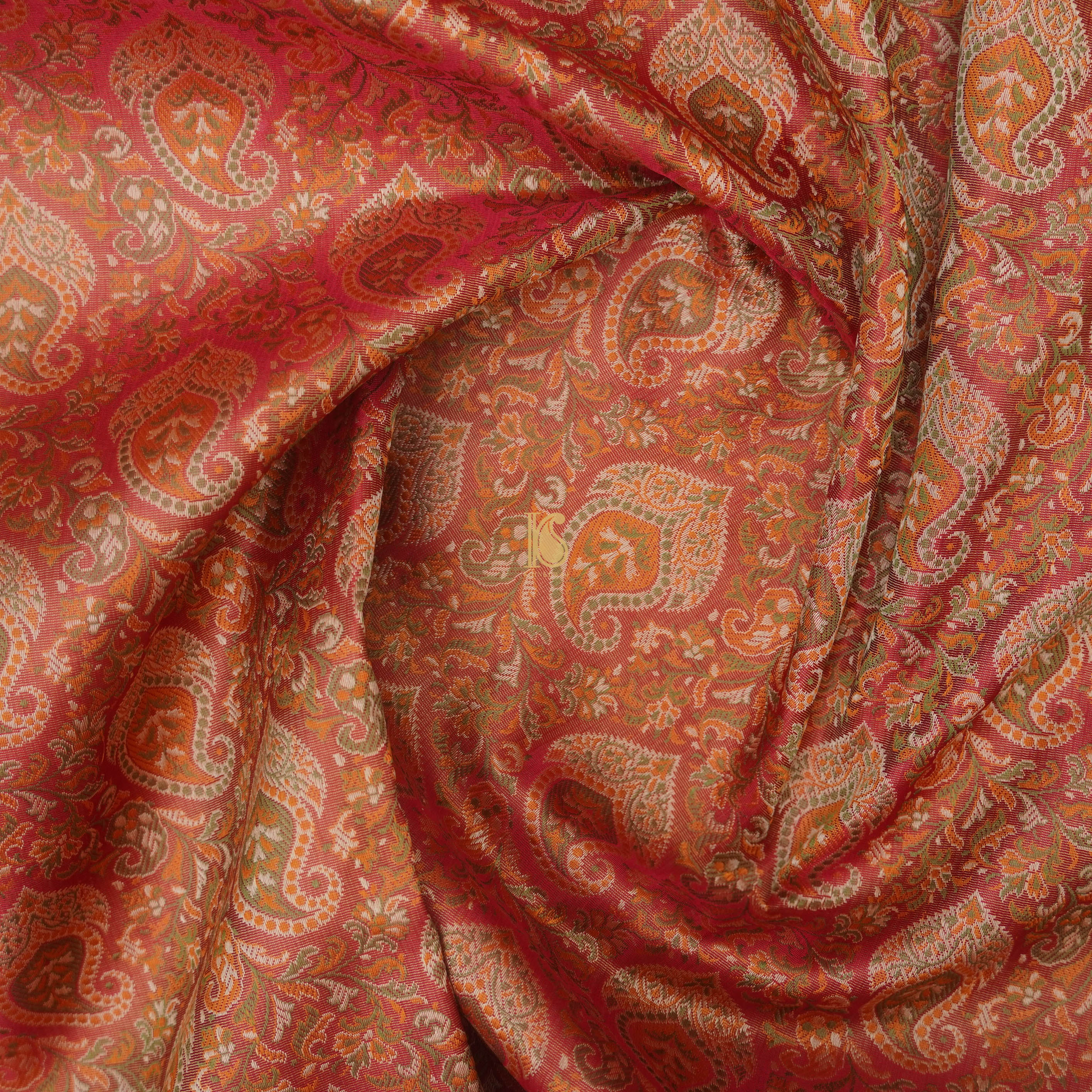 Orange Pure Banarasi Silk Handwoven Tanchui Kurta Fabric - Khinkhwab
