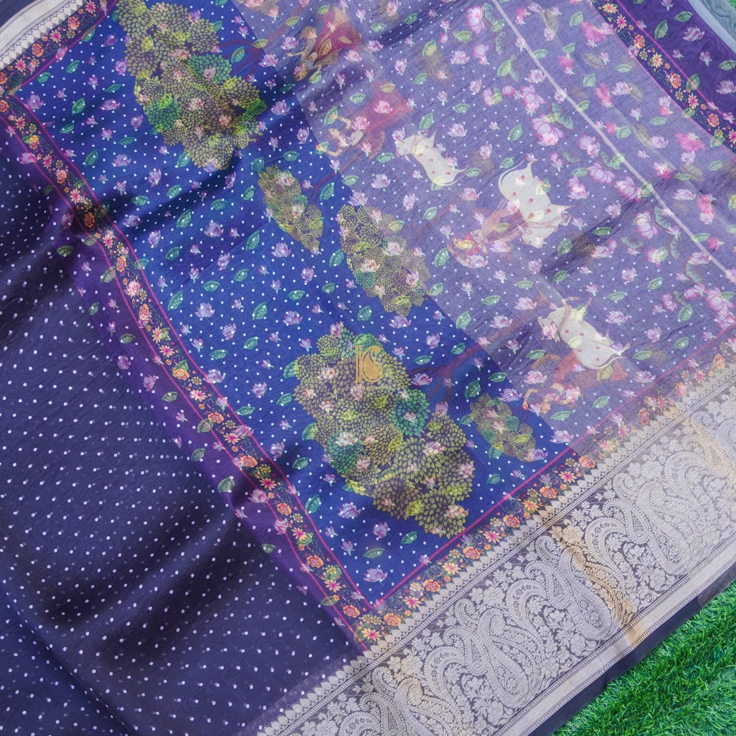 Deep Koamaru Organza Silk Pichwai Print Banarasi Border Saree - Khinkhwab