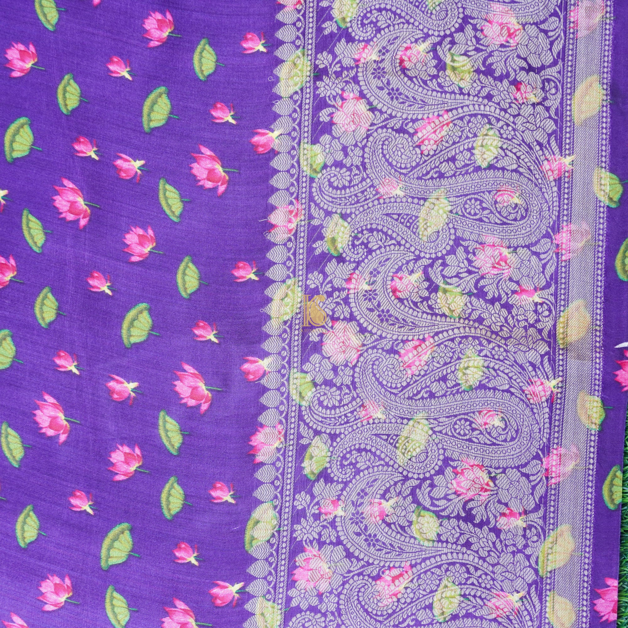 Deep Koamaru Organza Silk Pichwai Print Banarasi Border Saree - Khinkhwab