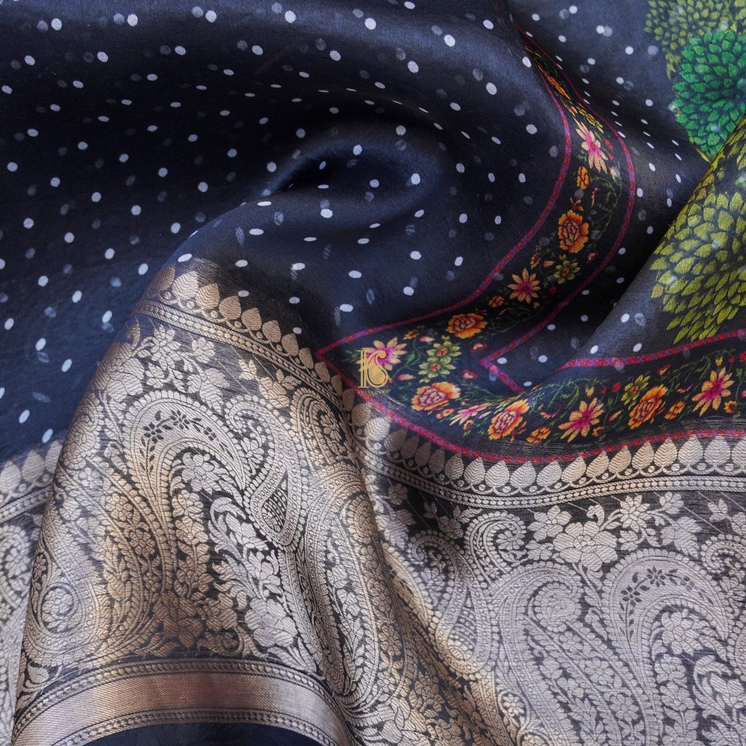 Lucky Point Organza Silk Pichwai Print Banarasi Border Saree - Khinkhwab