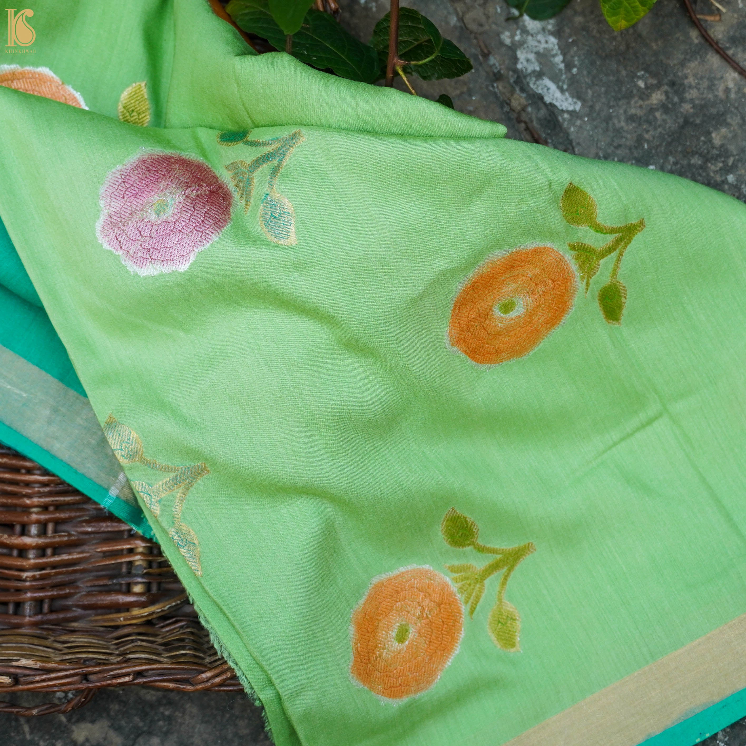 Handloom Moonga Silk Banarasi Green Dupatta - Khinkhwab