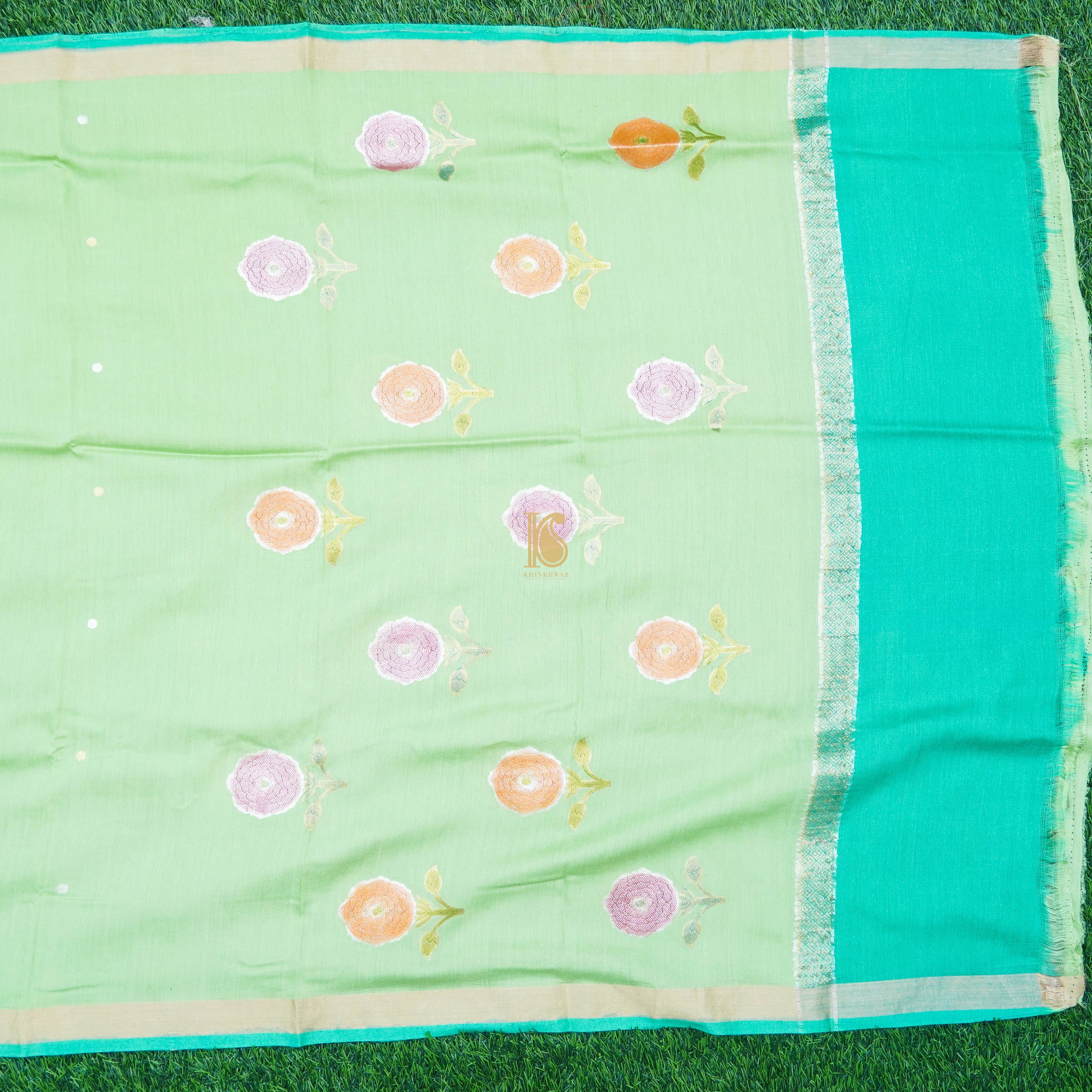 Handloom Moonga Silk Banarasi Green Dupatta - Khinkhwab