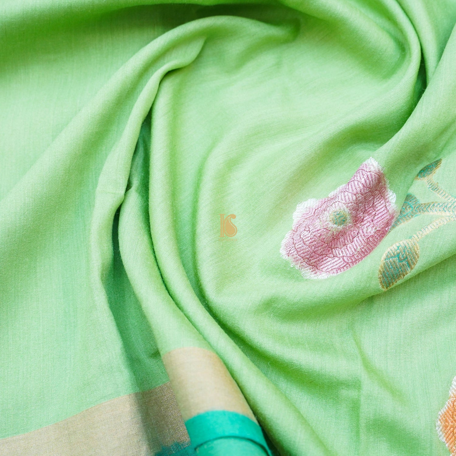 Handloom Moonga Silk Banarasi Green Dupatta - Khinkhwab