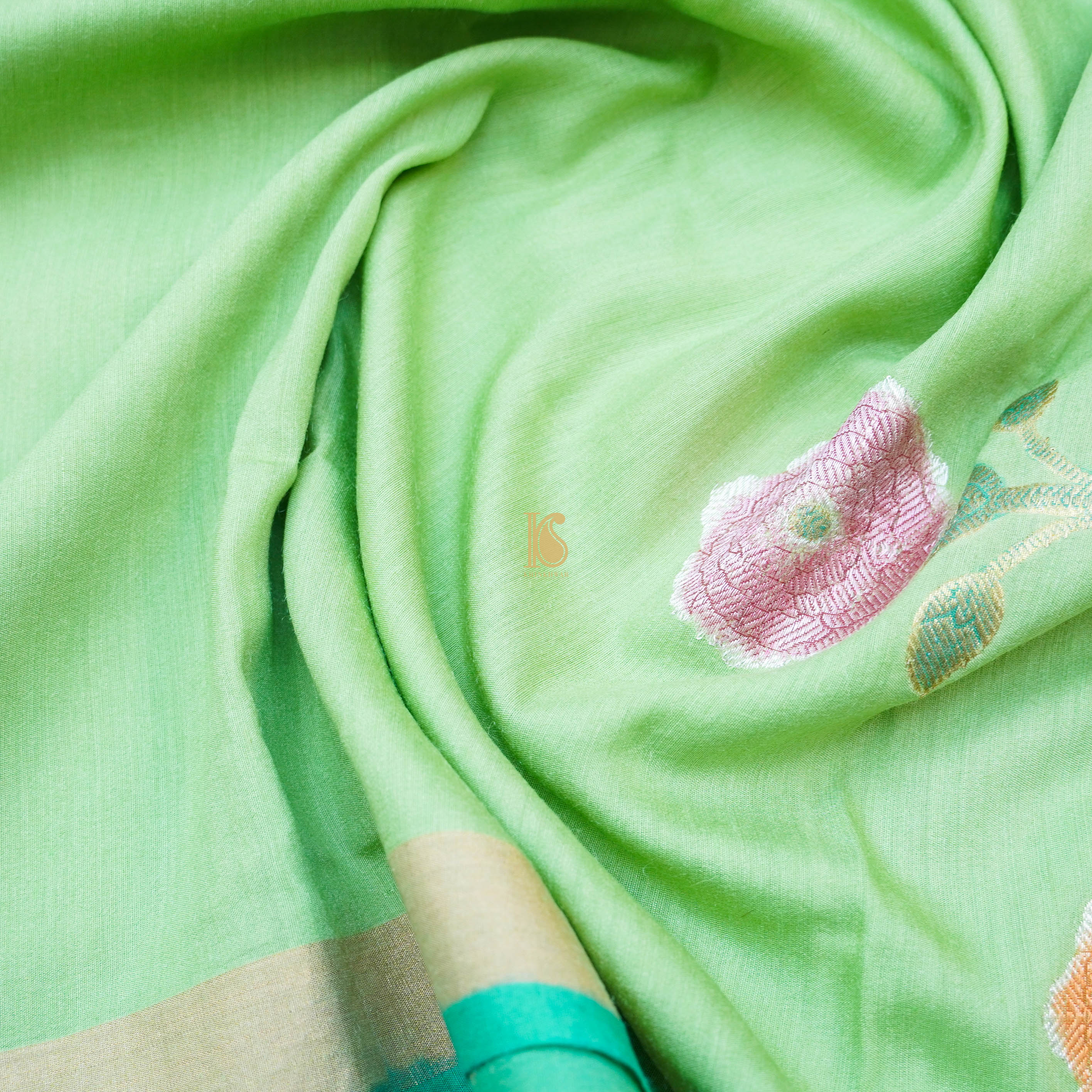 Handloom Moonga Silk Banarasi Green Dupatta - Khinkhwab
