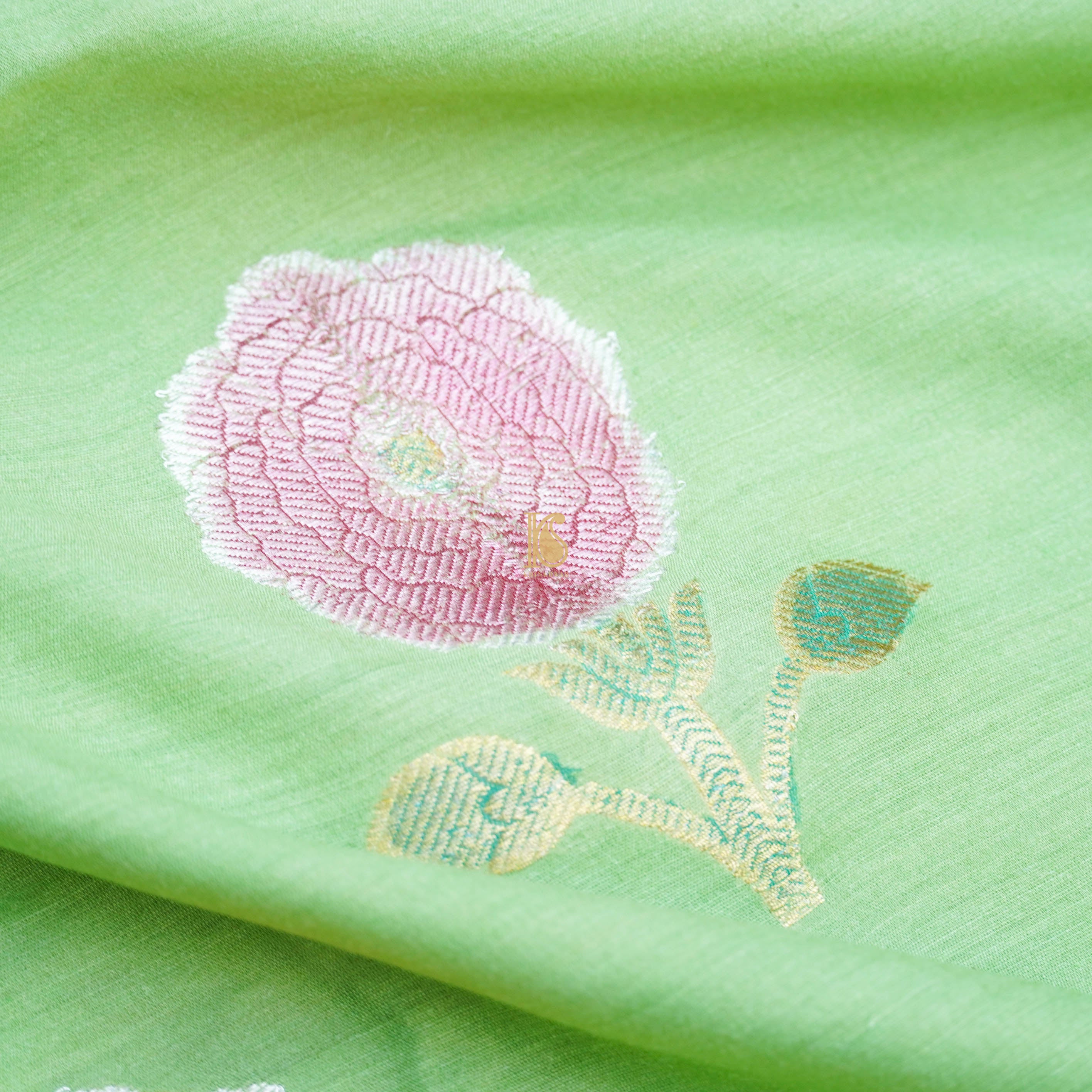 Handloom Moonga Silk Banarasi Green Dupatta - Khinkhwab