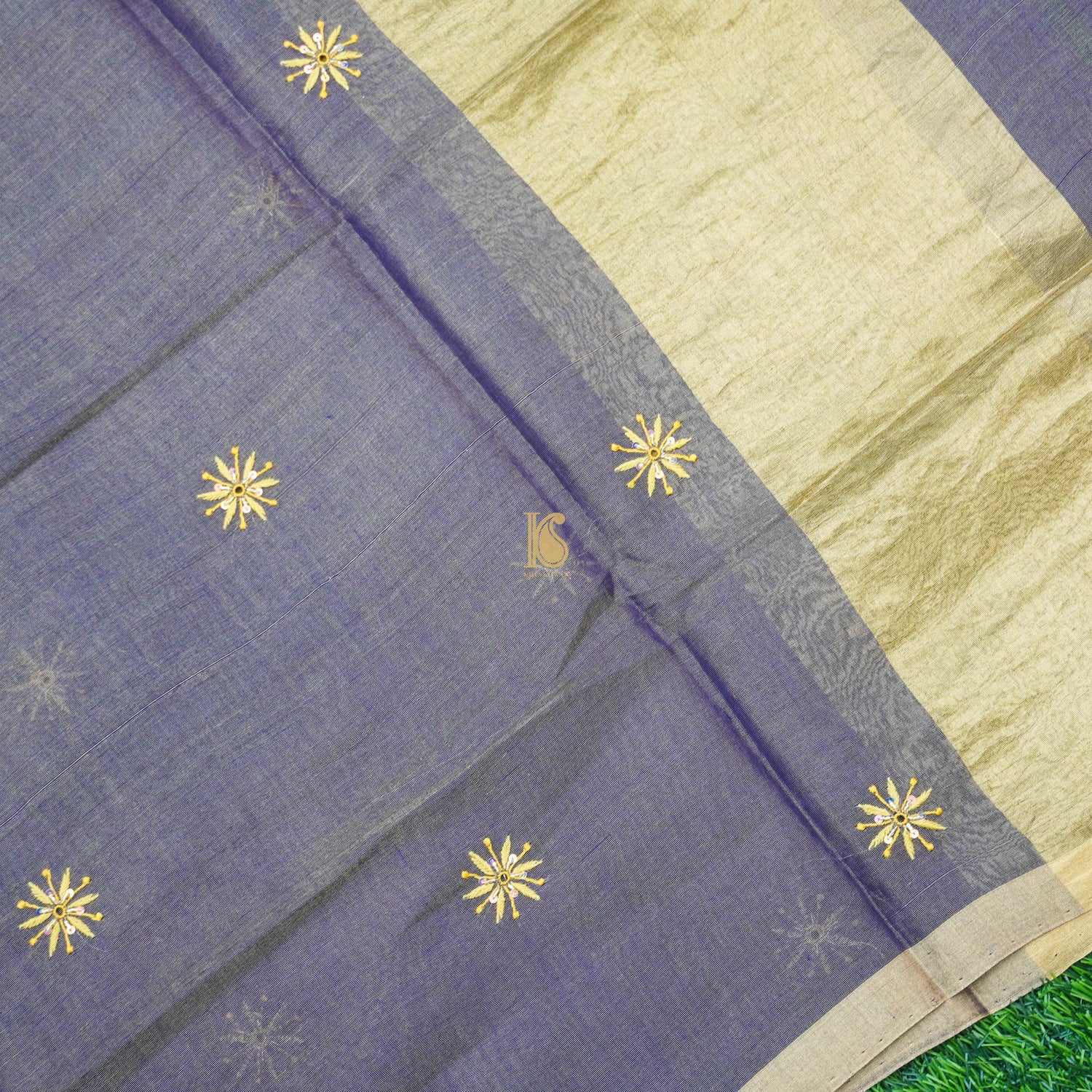 Grey Chikankari Pure Handloom Tissue Chanderi Silk Fabric Set - Khinkhwab