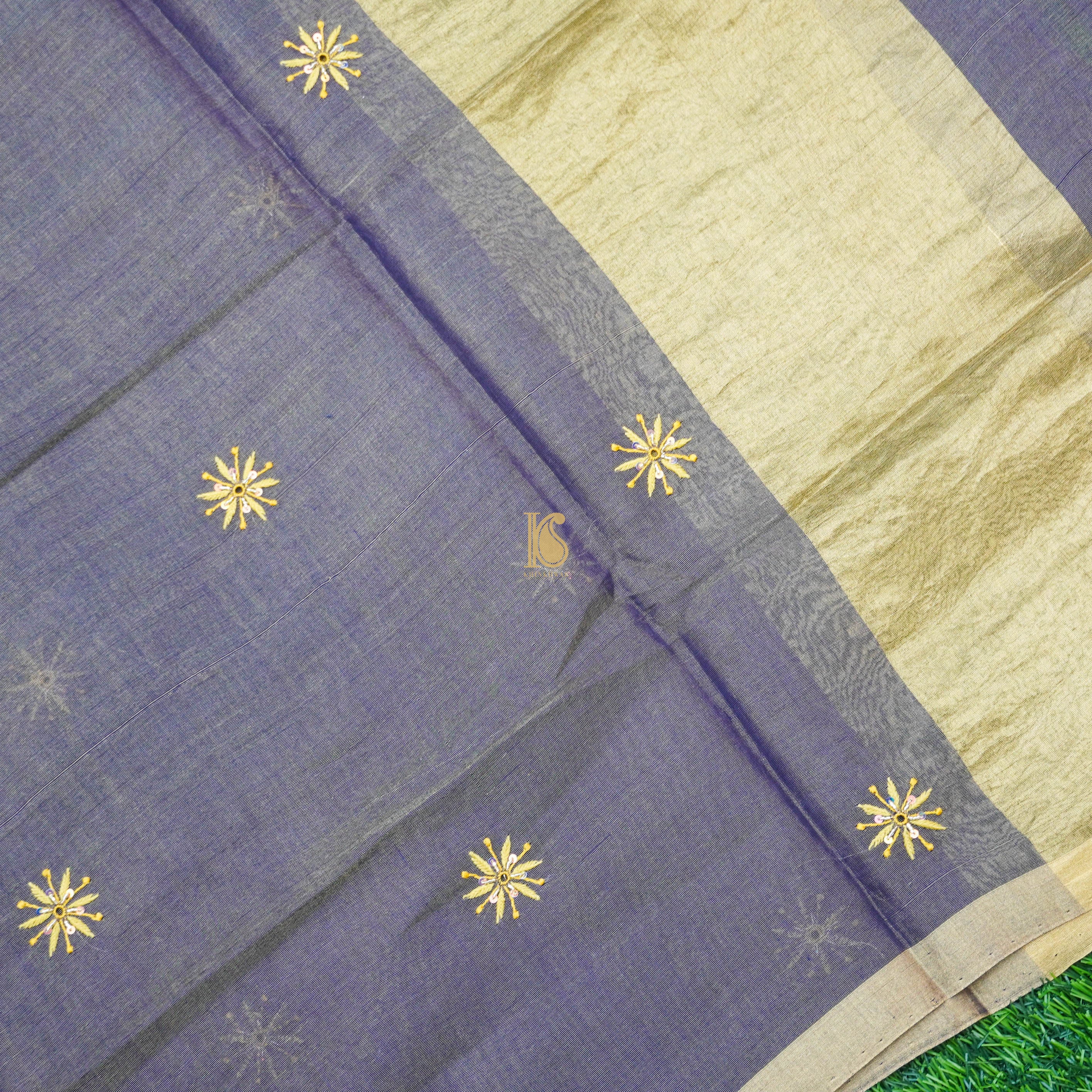 Grey Chikankari Pure Handloom Tissue Chanderi Silk Fabric Set - Khinkhwab